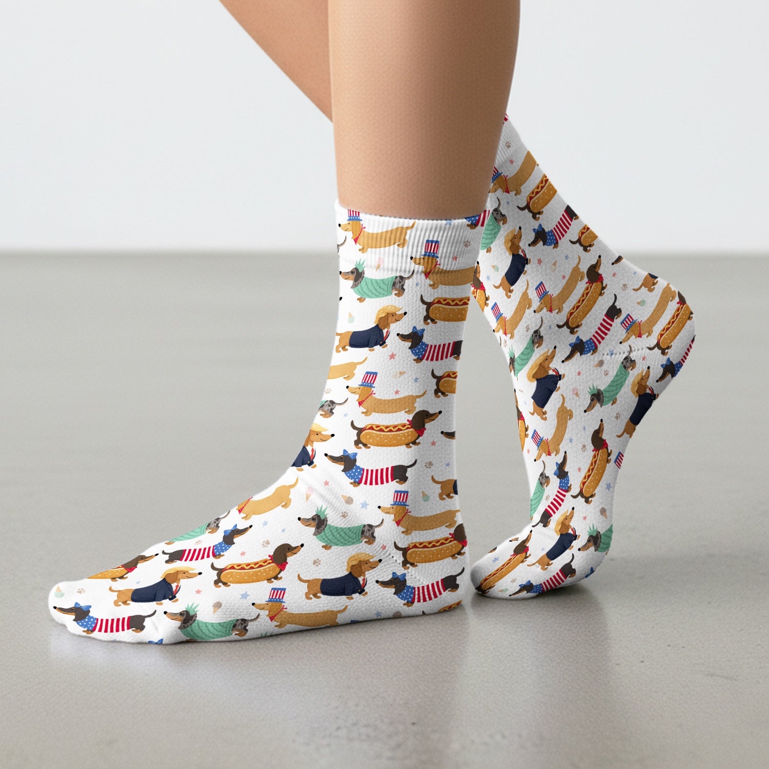 Funny Patriotic Dachshund Costume Dogs Pattern Sock, Breathable Fabrics Medical Uniform