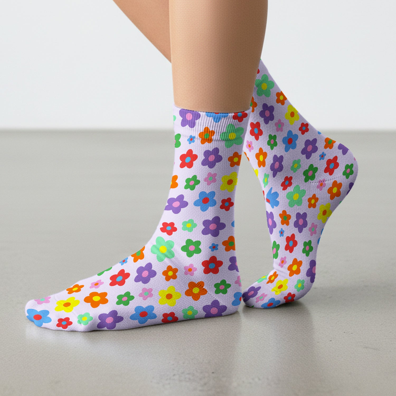Colorful Retro Flower Pattern Print Socks, Breathable Fabrics Medical Uniform