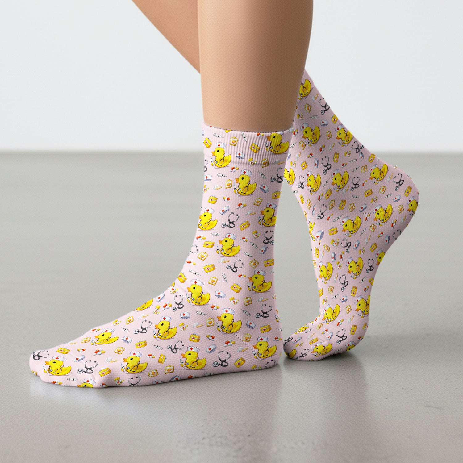 Playful Medical Duck Print Medical Socks, Breathable Fabrics Medical Uniform
