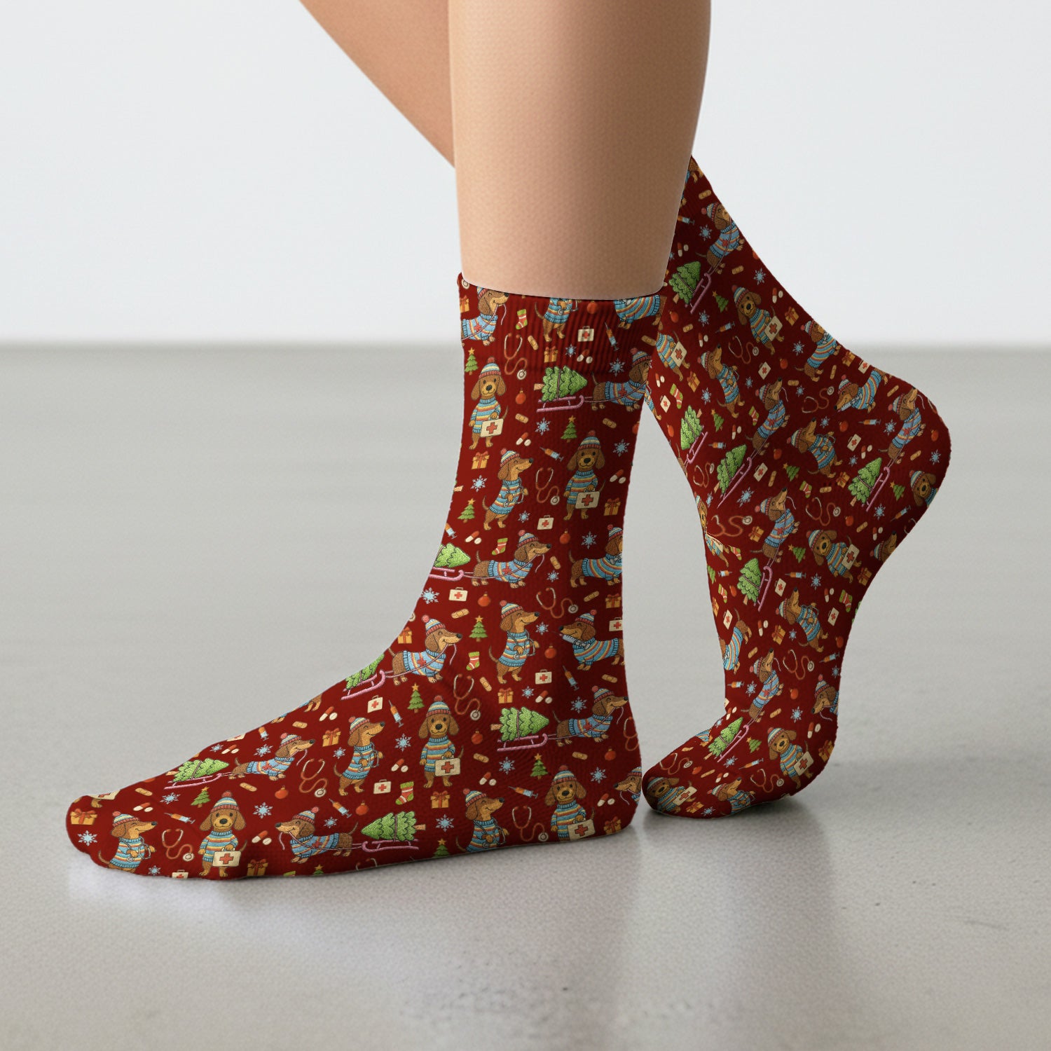 Dachshund Dog Scrub Socks For Nurse, Funny Wiener Dog Lover Gift, Cute Dog 3D Knit Pattern Sock