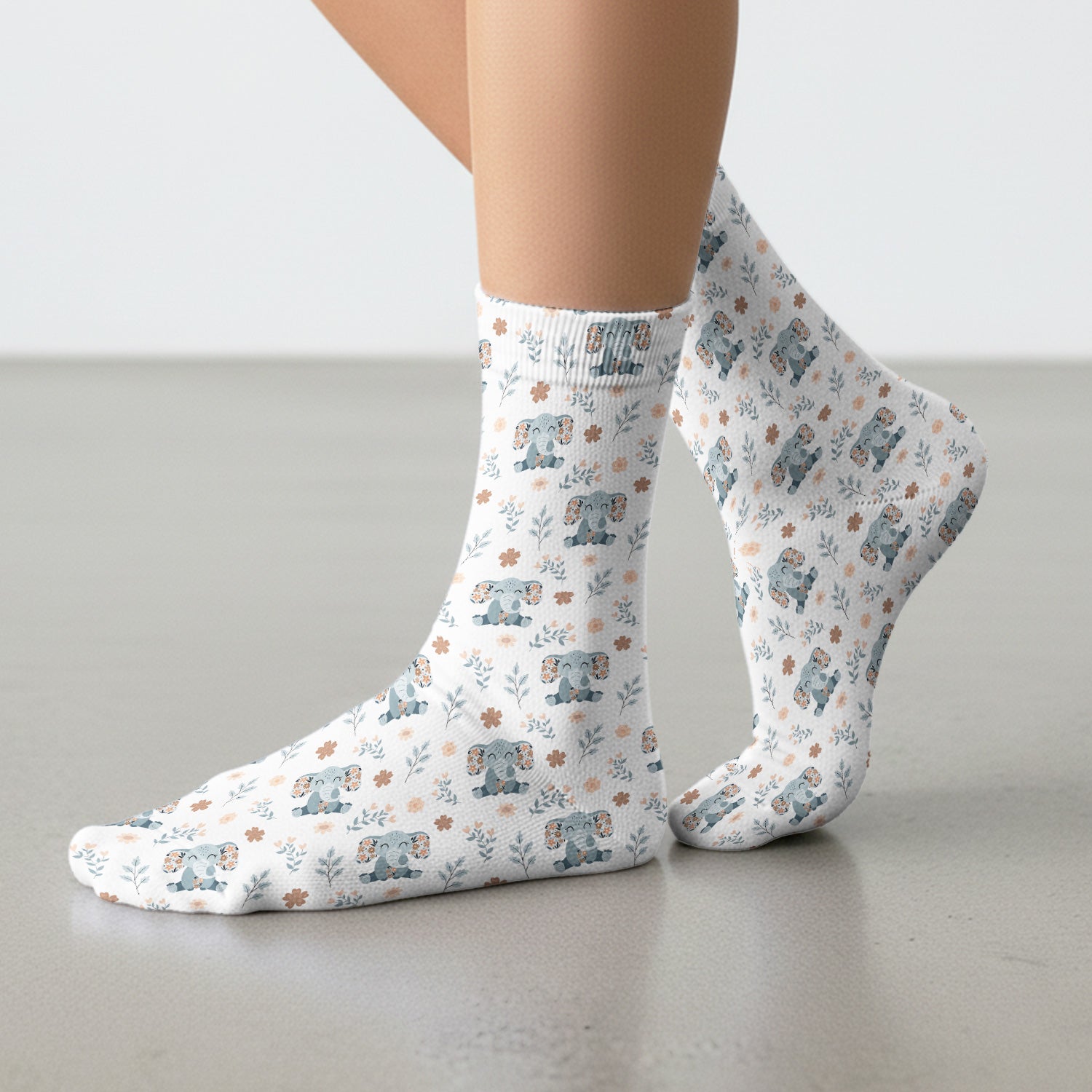 Cute Elephant Floral Medical Socks, Breathable Fabrics Medical Uniform