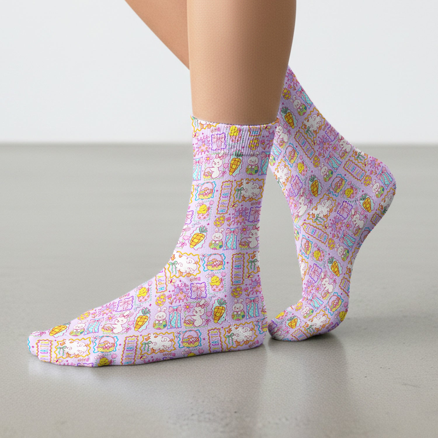 Cute Easter Bunny Egg and Bow Print Socks, Breathable Fabrics Medical Uniform