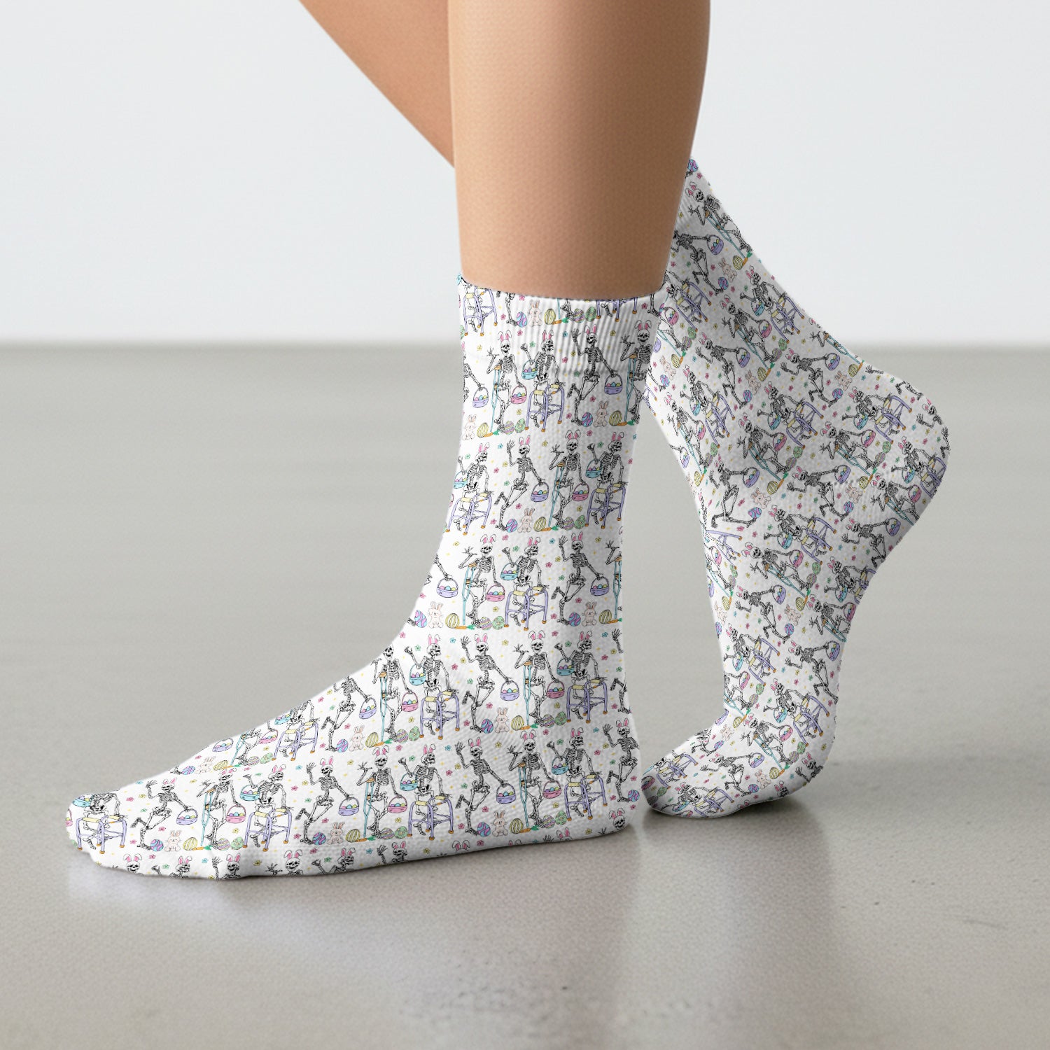 Fun Skeleton Bunny Easter Print Socks, Breathable Fabrics Medical Uniform