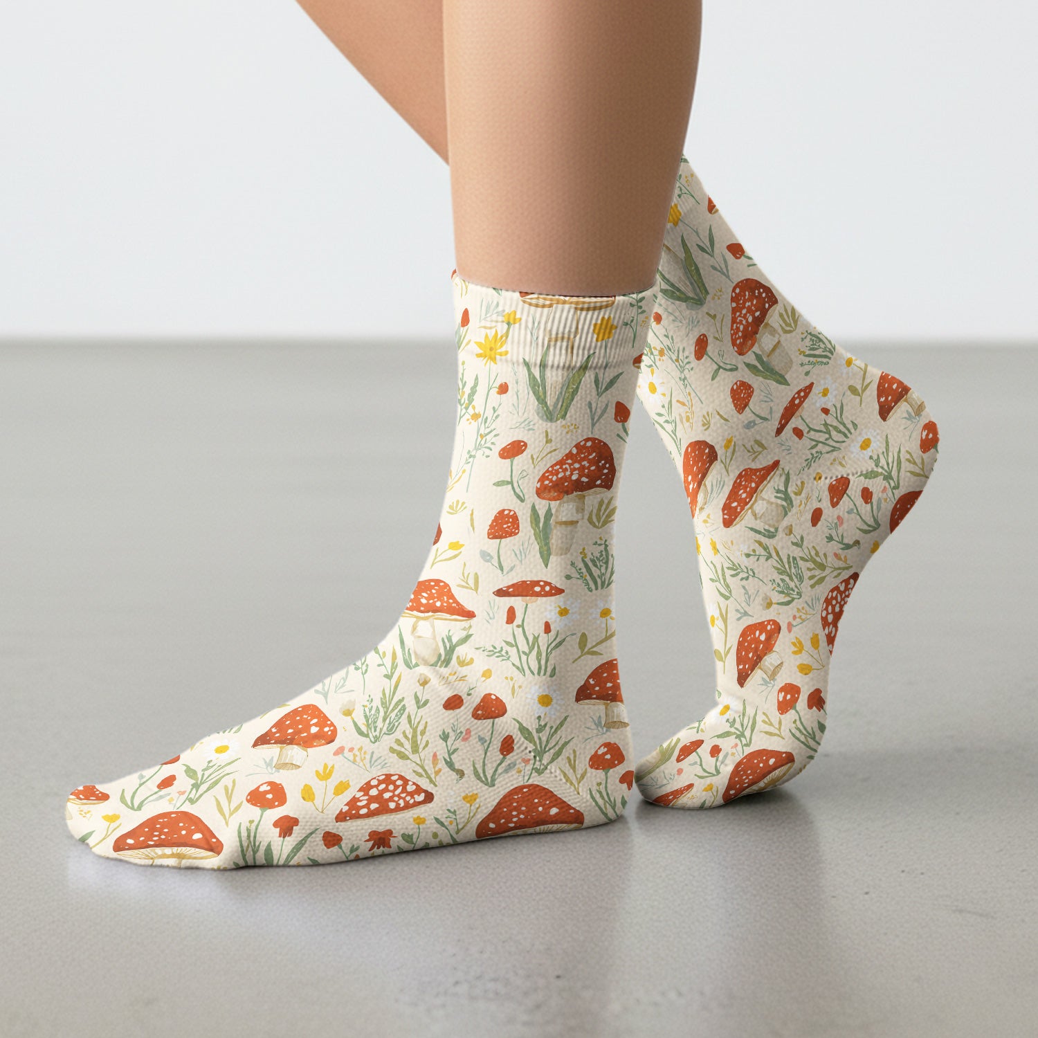 Cute Mushroom Wildflower Pattern Socks, Socks for Nurse Doctor
