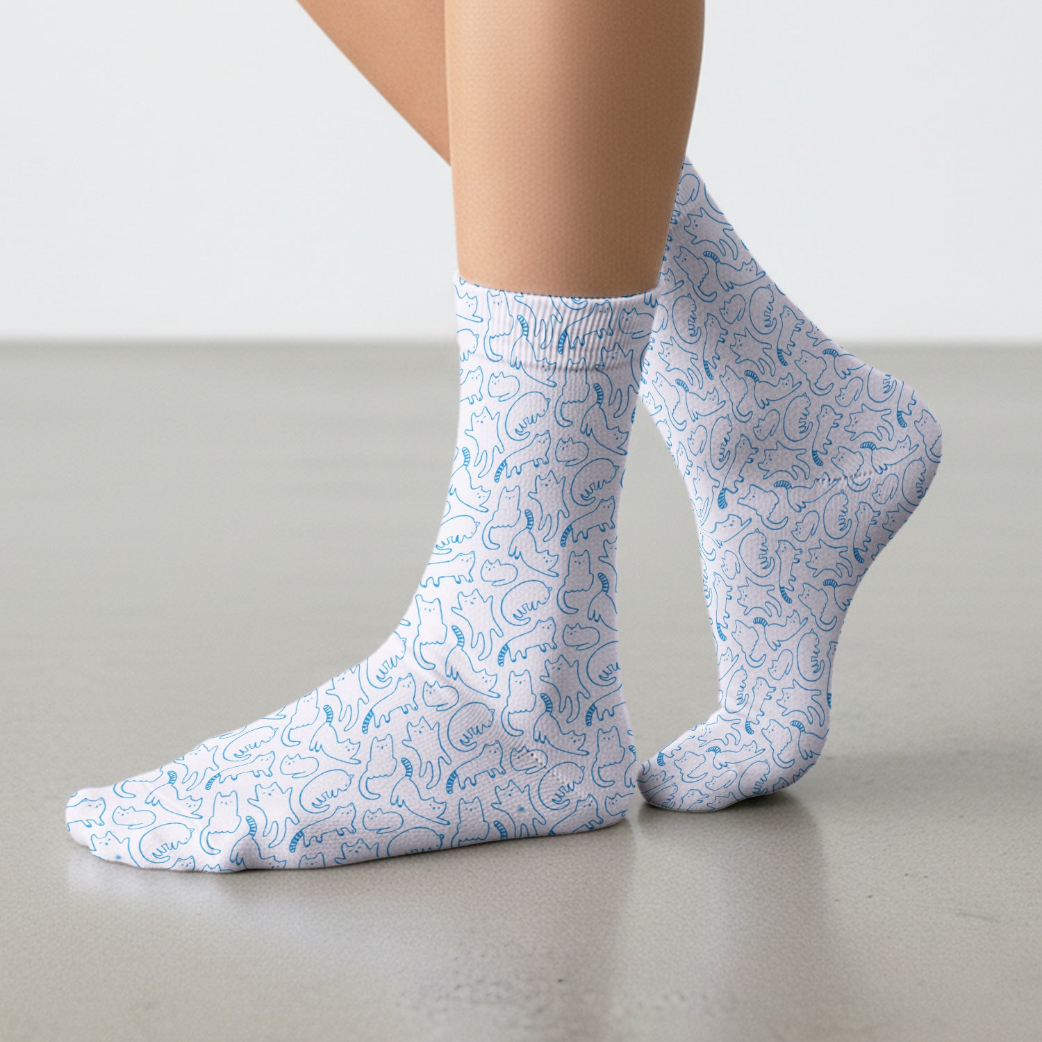 Artistic Cat Pattern Medical Scrub Socks, Breathable Fabrics Nursing Uniform