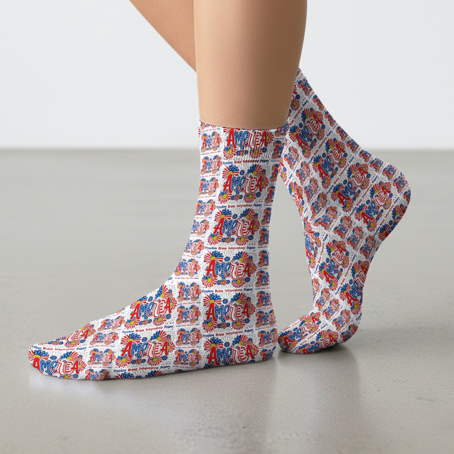 Patriotic America Floral Fireworks Pattern Socks, Adult Socks for Men and Women
