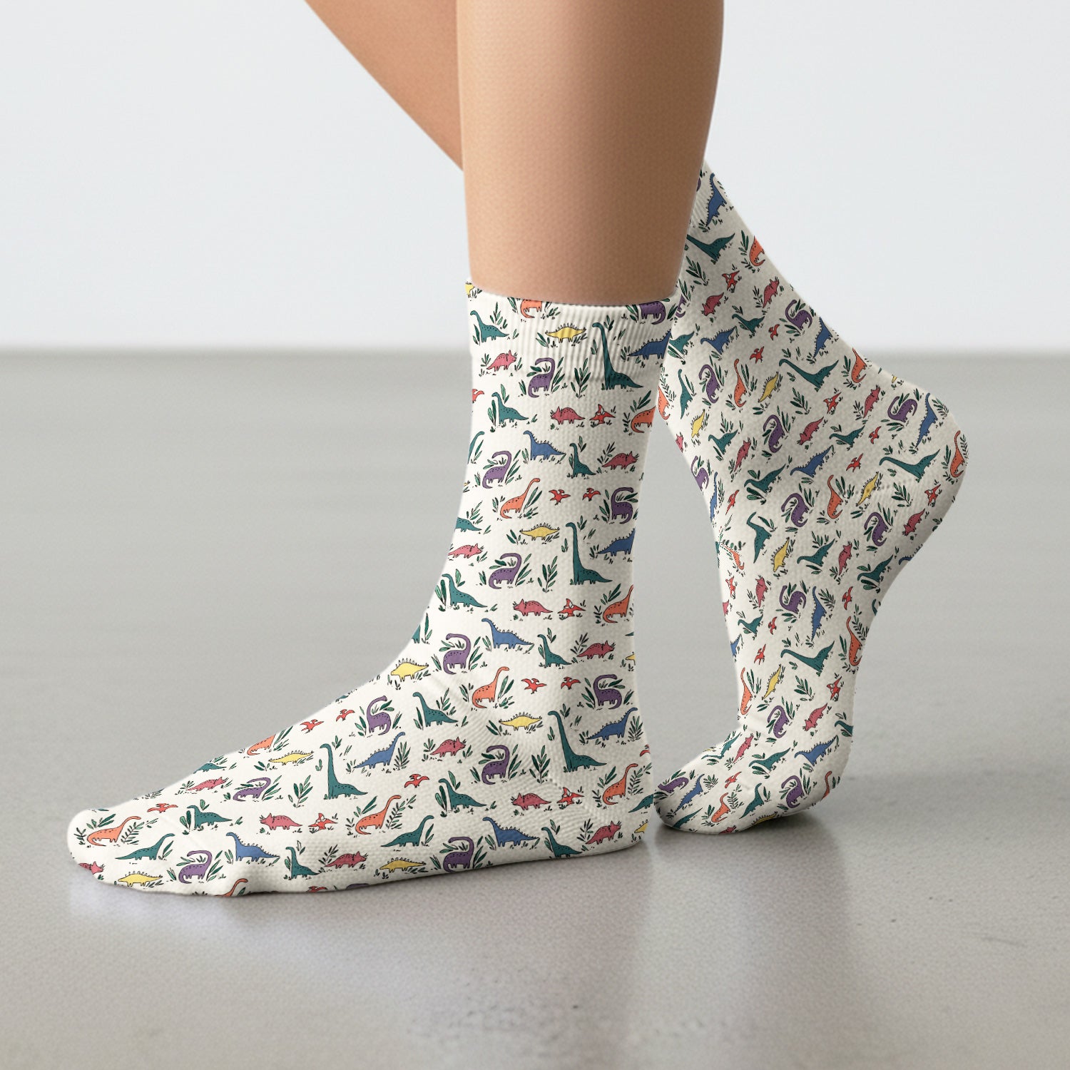 Cute Dinosaur Leafy Garden Pattern Socks, Breathable Fabrics Medical Uniform