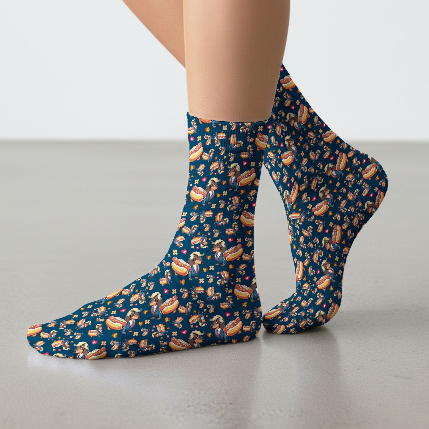Dachshund Hot Dog Socks for Nurse Doctor - Funny Sausage Dog Adult Socks for Men and Women