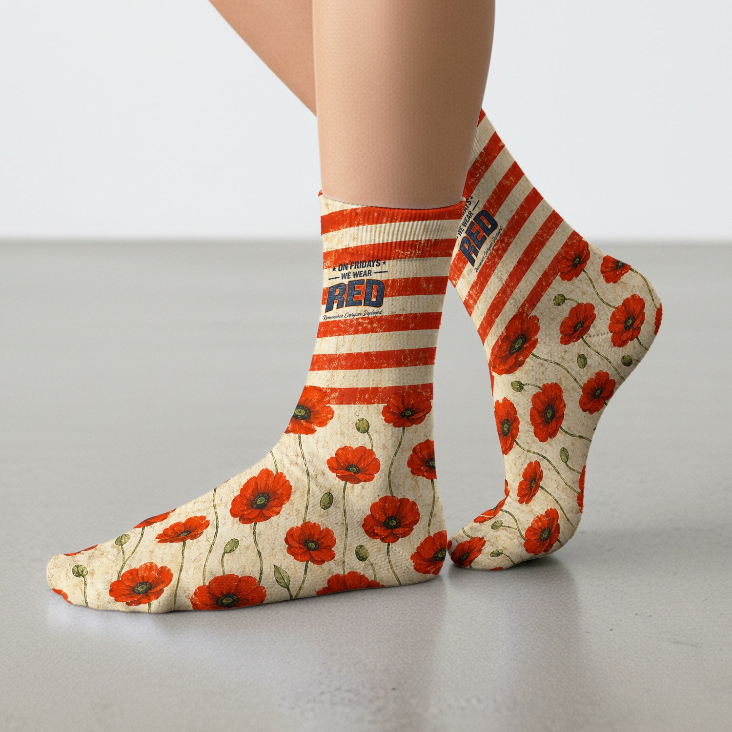 Patriotic American Flag Poppy Flower Pattern Socks, Adult Socks for Men and Women