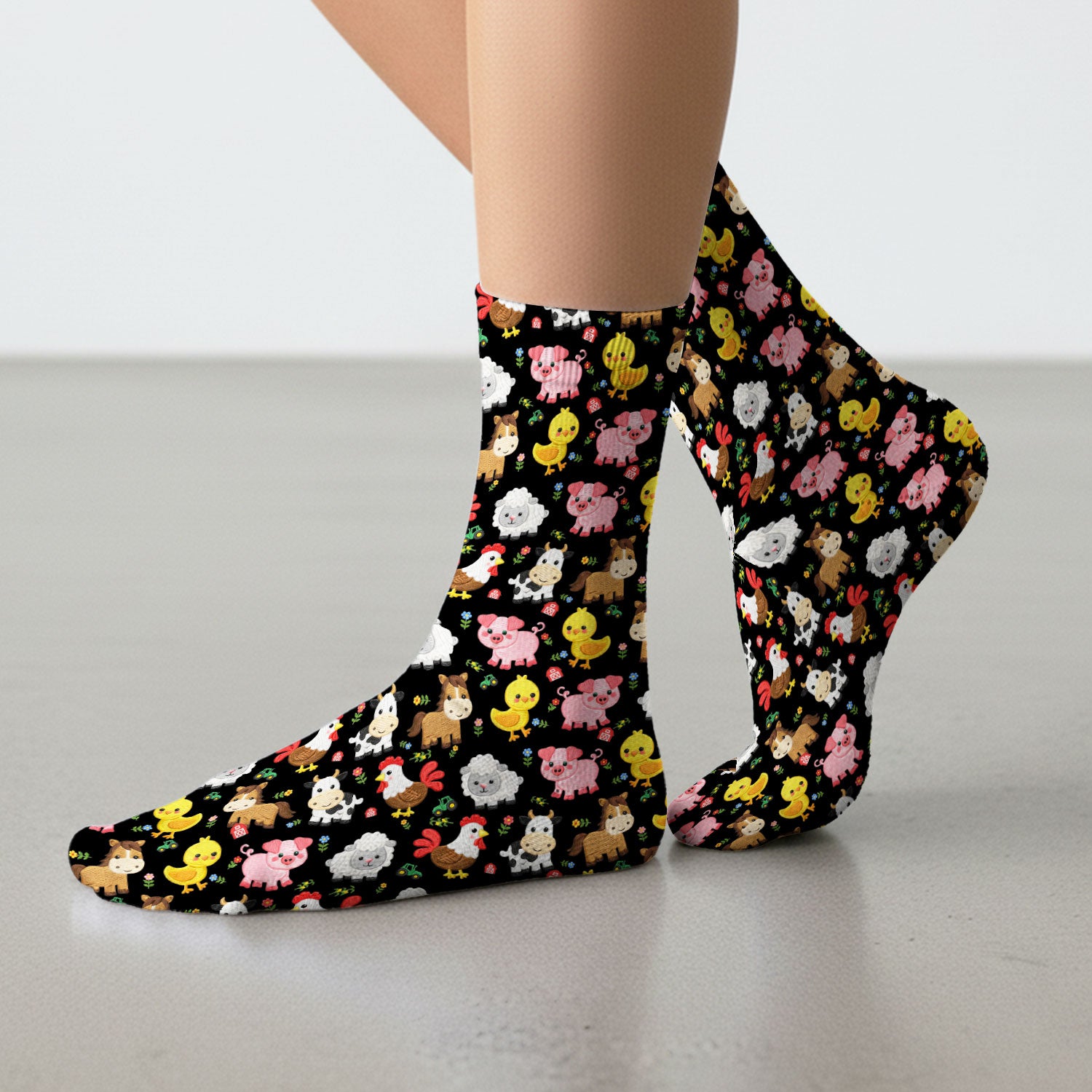 Cartoon Farm Animal Pattern Socks, Breathable Fabrics Medical Uniform