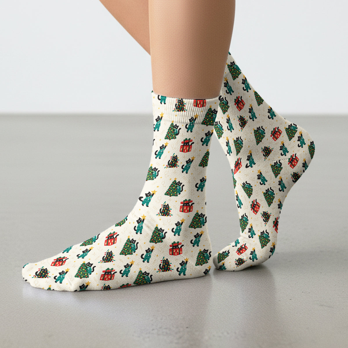 Christmas Black Nurse Cats And Trees Socks, Adult Socks for Men and Women