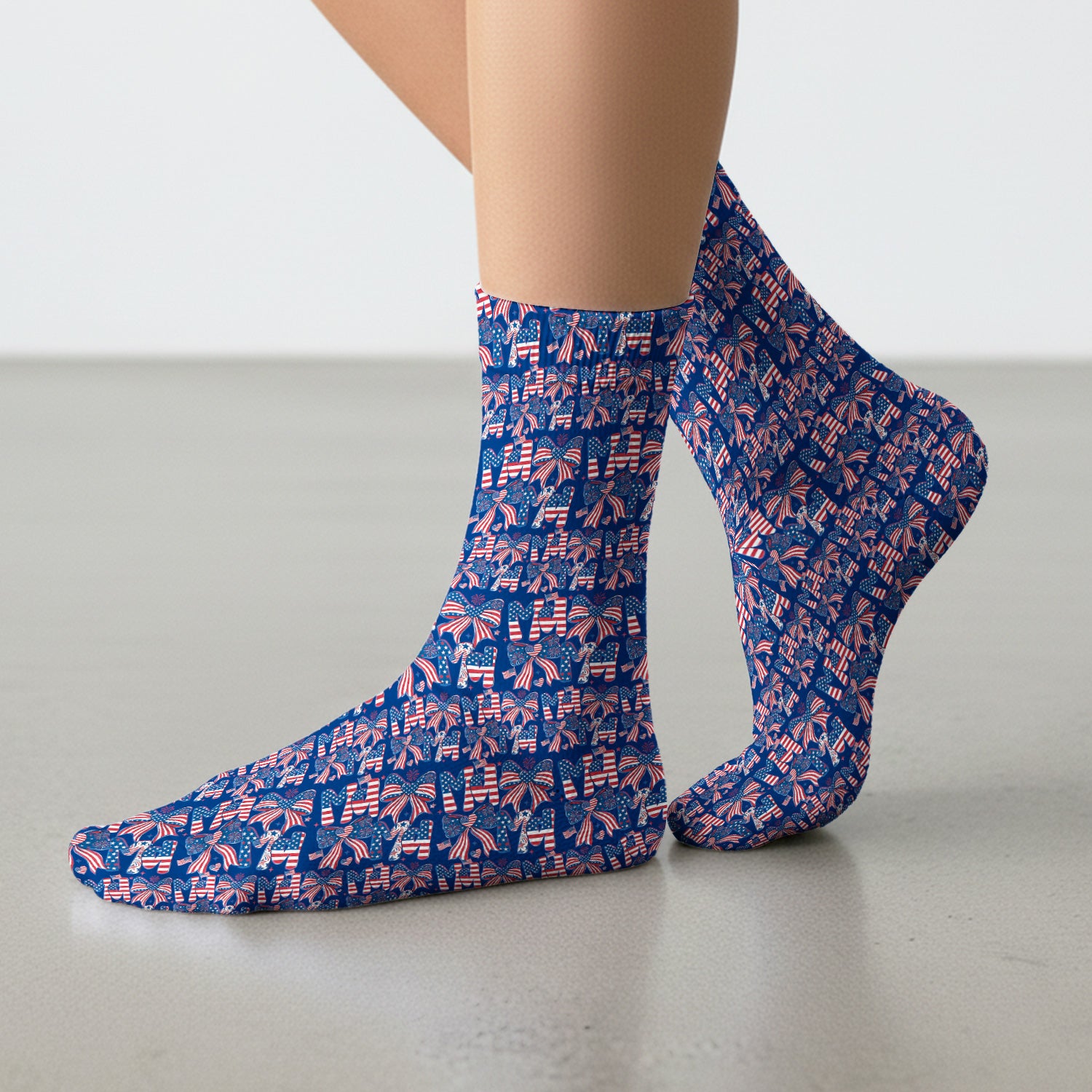 American Flag MAMA Bow Pattern Socks, Breathable Fabrics Medical Uniform