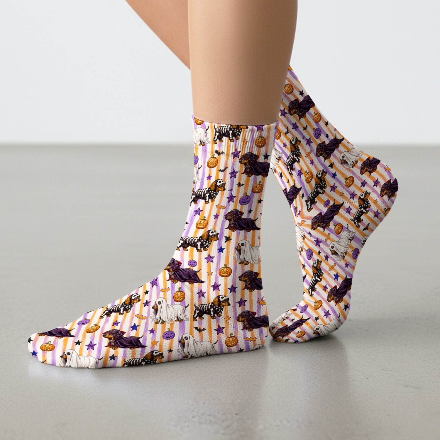 Halloween Dachshund Stripe Pattern Socks, Adult Socks for Men and Women