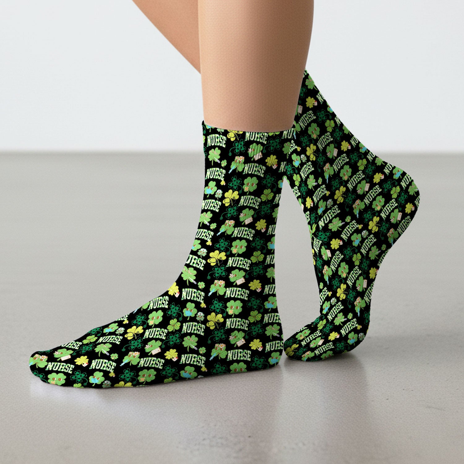 Lucky Shamrock Nurse Scrub Socks, St. Patrick’s Day Nursing Sock, Breathable Fabrics Nursing Uniform