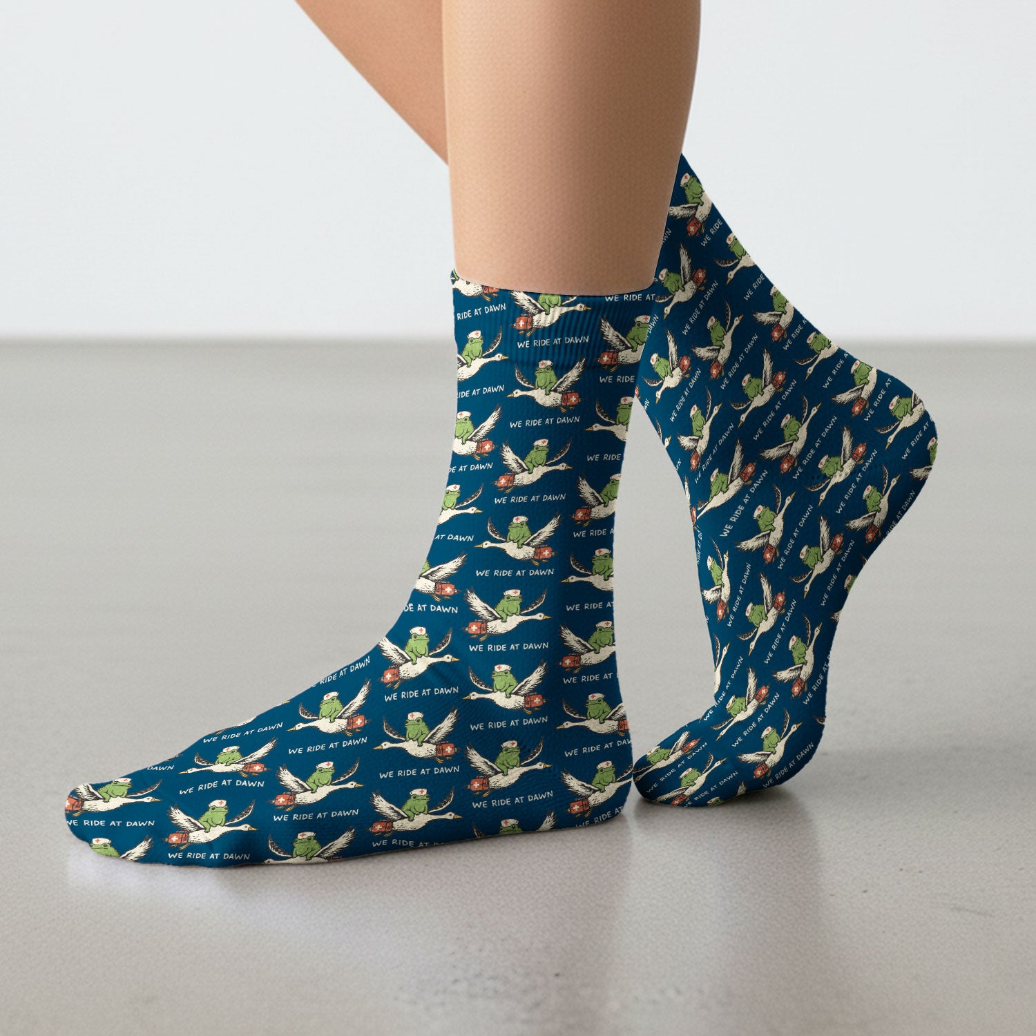 Funny Frog Riding Goose Nurse Pattern Socks, Breathable Fabrics Medical Uniform