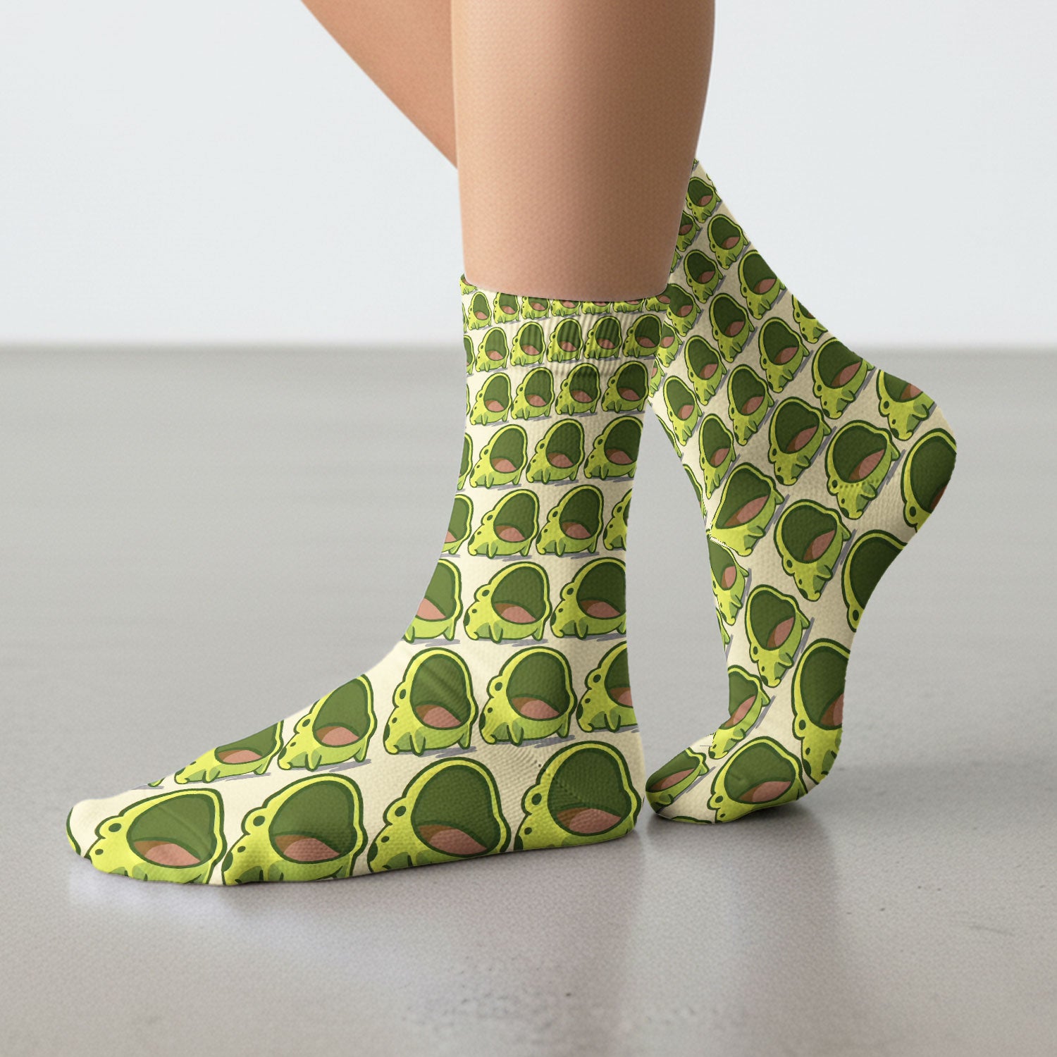 Cute Green Frog Cartoon Pattern Socks, Adult Socks for Men and Women