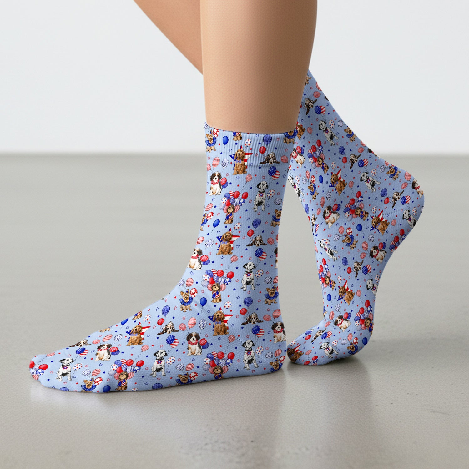 Patriotic Dogs With USA Flag Balloons Pattern Socks, Breathable Fabrics Medical Uniform