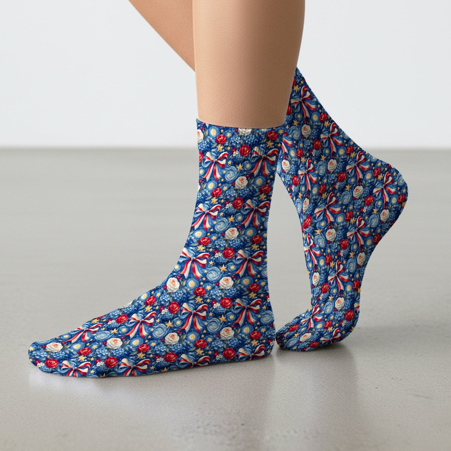 Patriotic Starry Bow Nurse for RN, CNA, Healthcare Workers Socks, Adult Socks for Men and Women