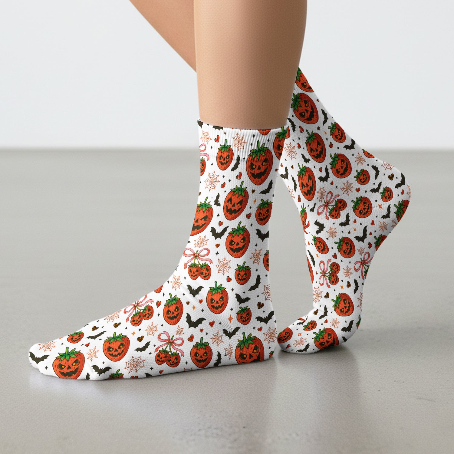 Sweet Halloween Strawberry Jack O Lanterns Socks, Adult Socks for Men and Women