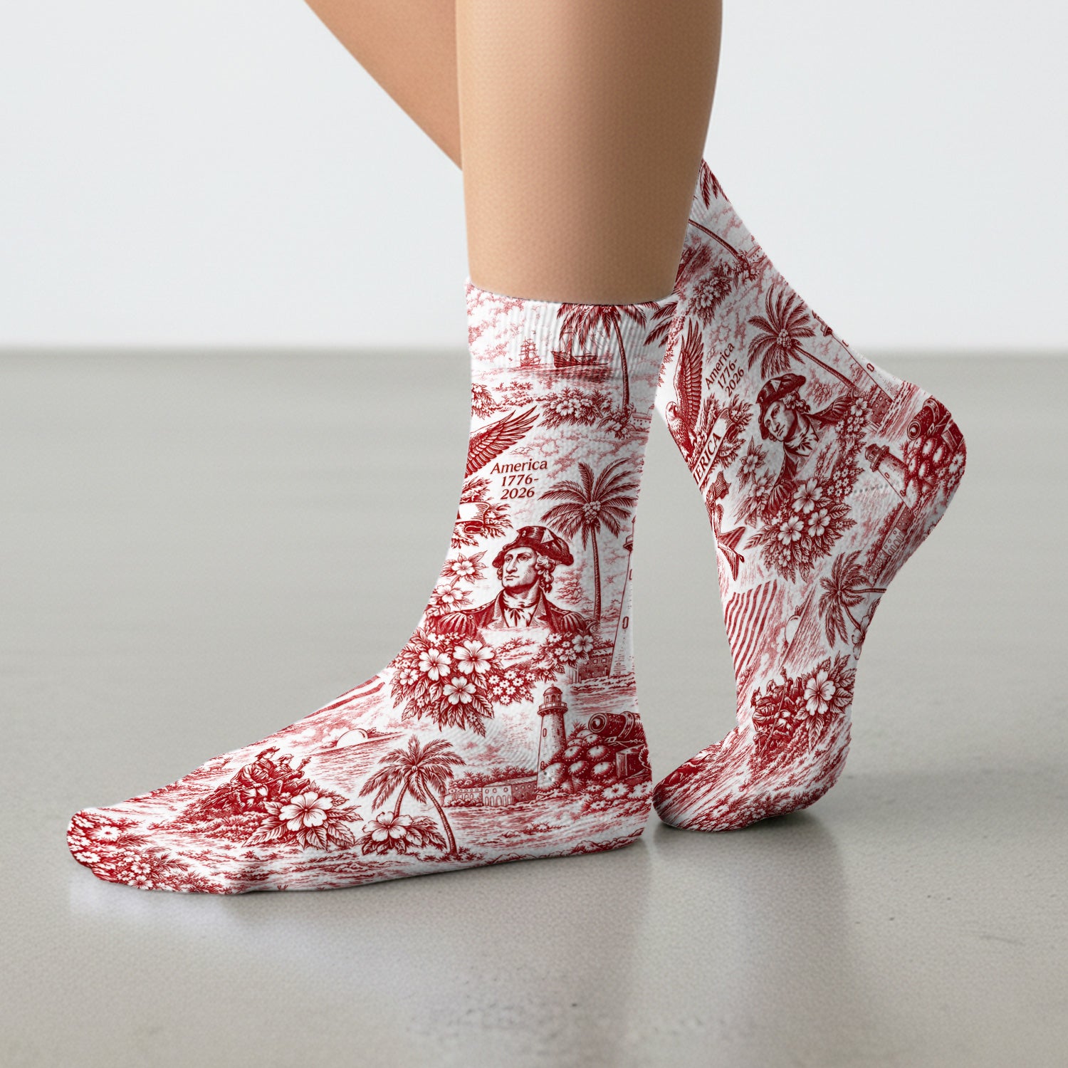 Patriotic America Heritage Toile Pattern Sock, Breathable Fabrics Medical Uniform
