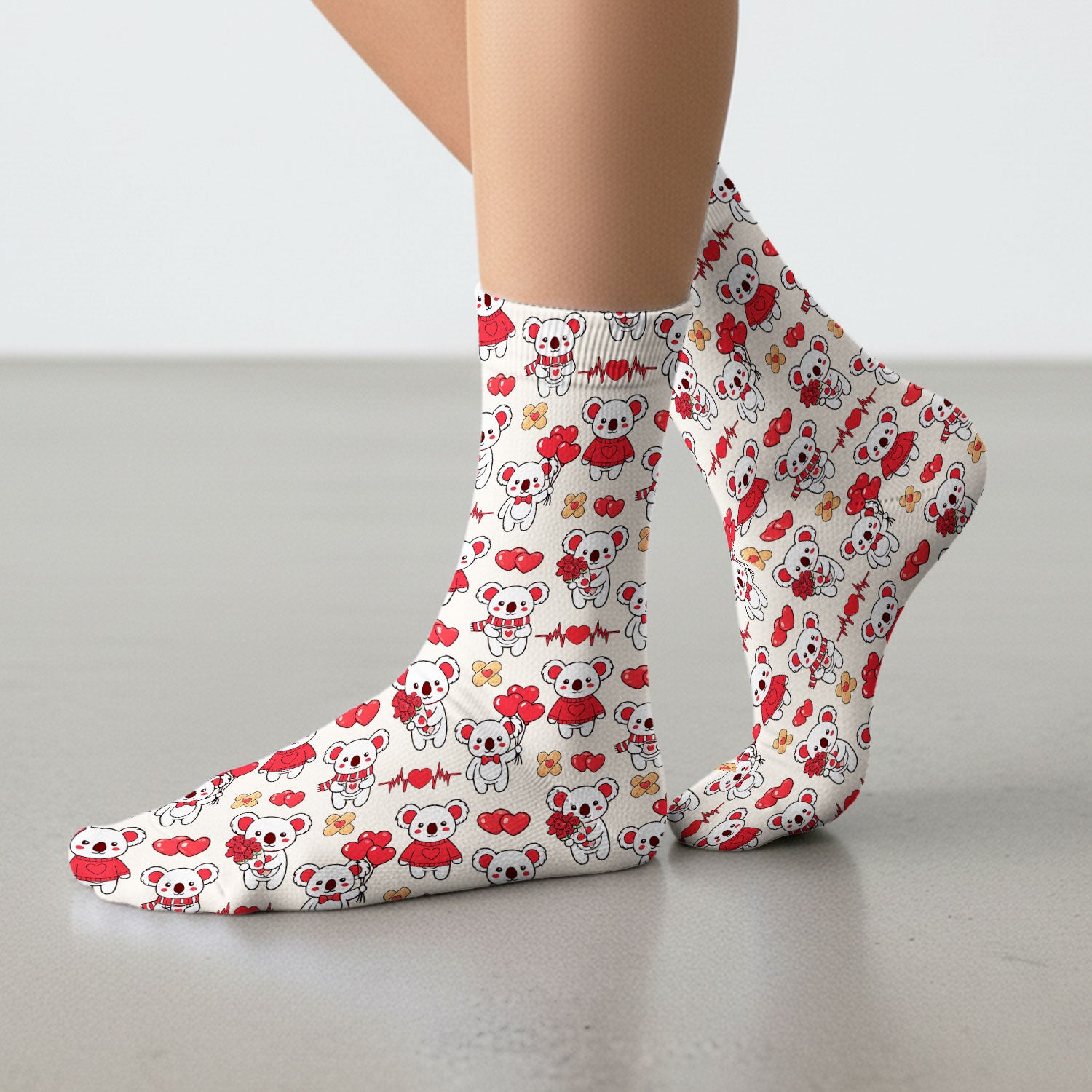 Sweet Koala Valentine Medical Design Socks, Breathable Fabrics Uniform