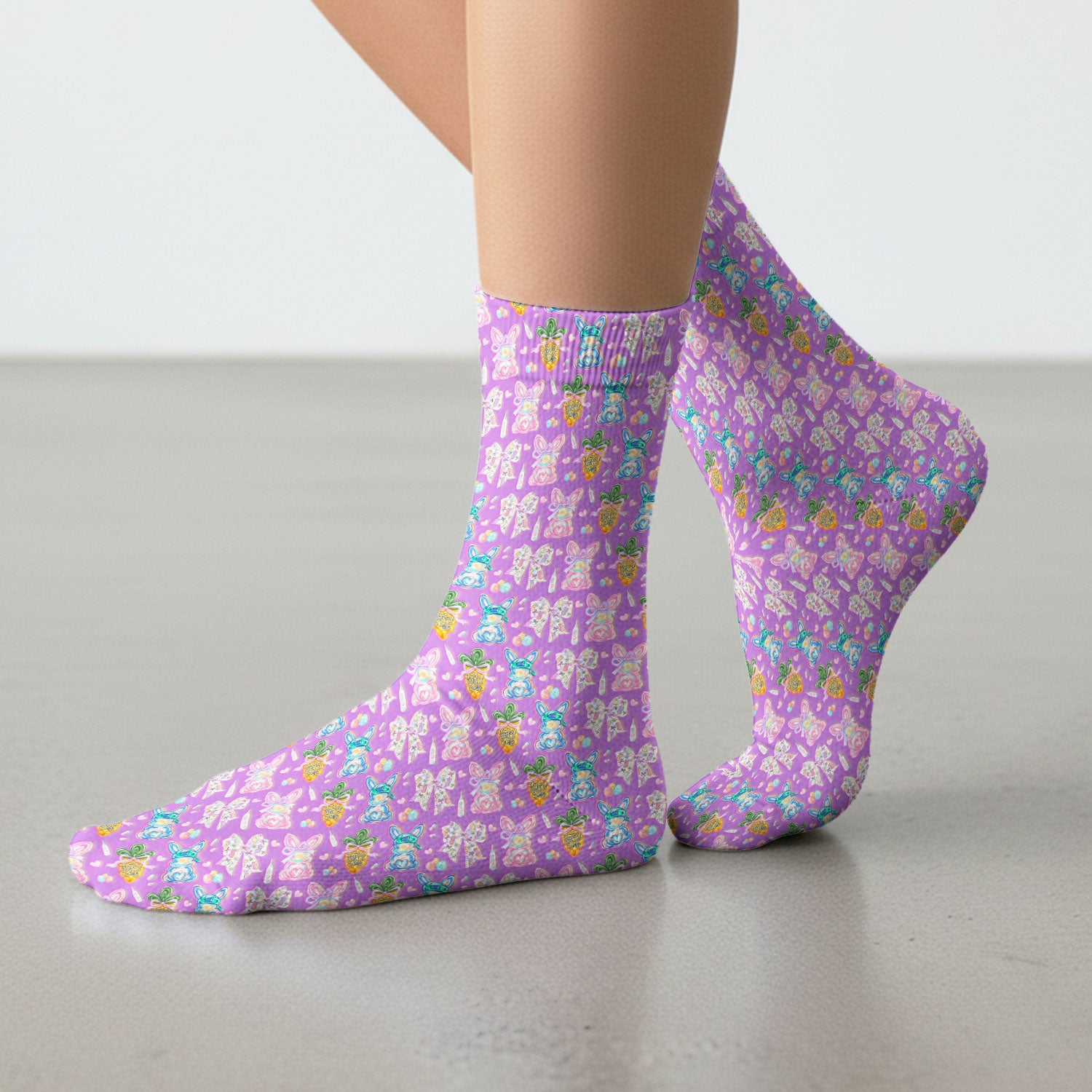 Easter Bunny Carrot Bow Floral Print Socks, Breathable Fabrics Medical Uniform