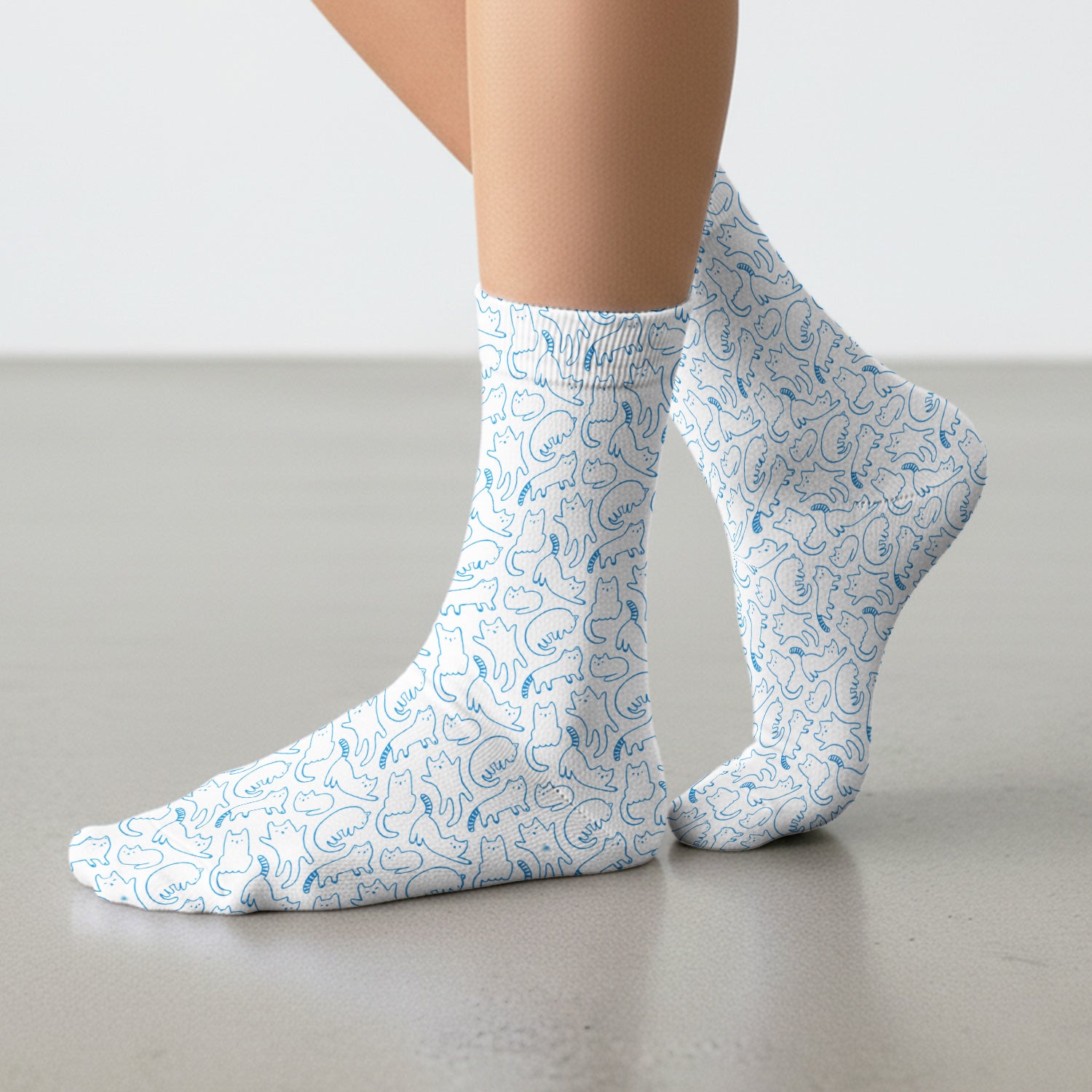 Artistic Cat Pattern Medical Scrub Socks, Breathable Fabrics Nursing Uniform