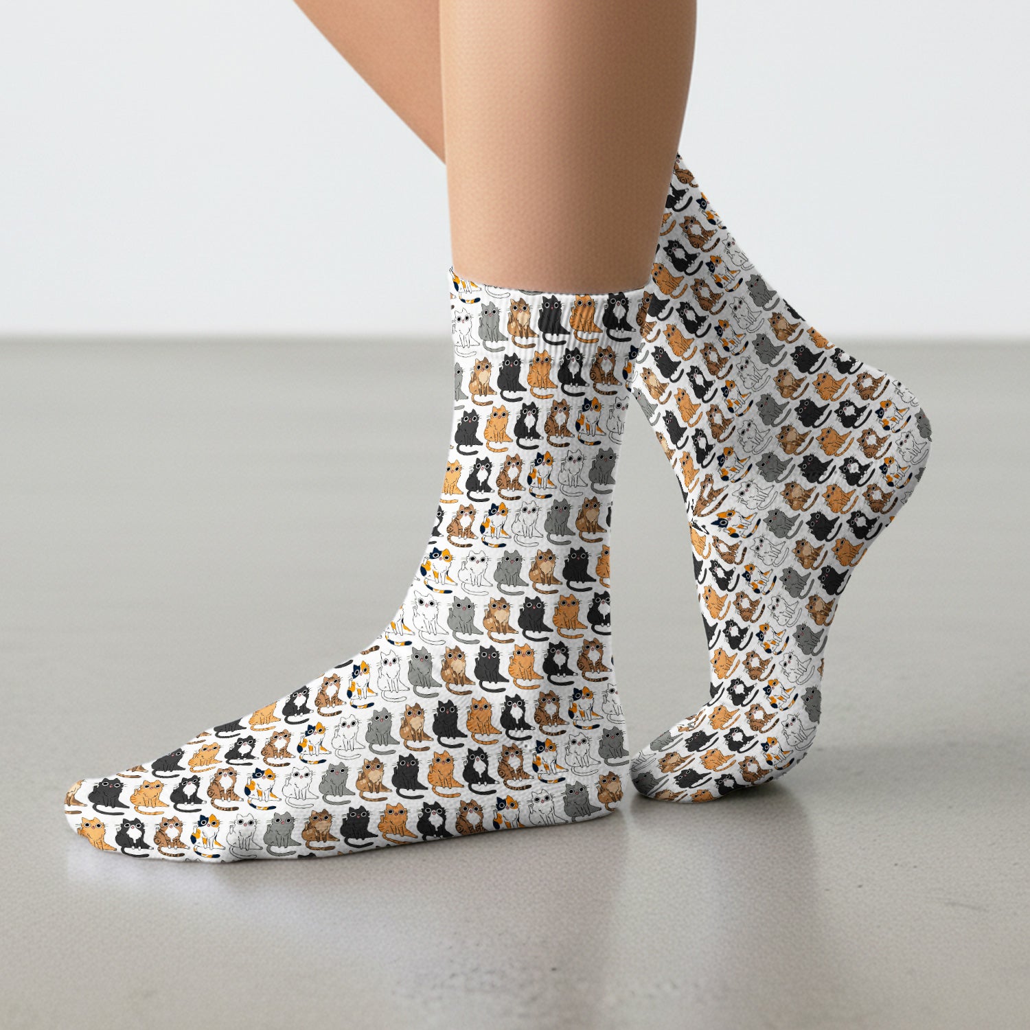 Cute Cartoon Cat Pattern Medical Socks, Breathable Fabrics Medical Uniform
