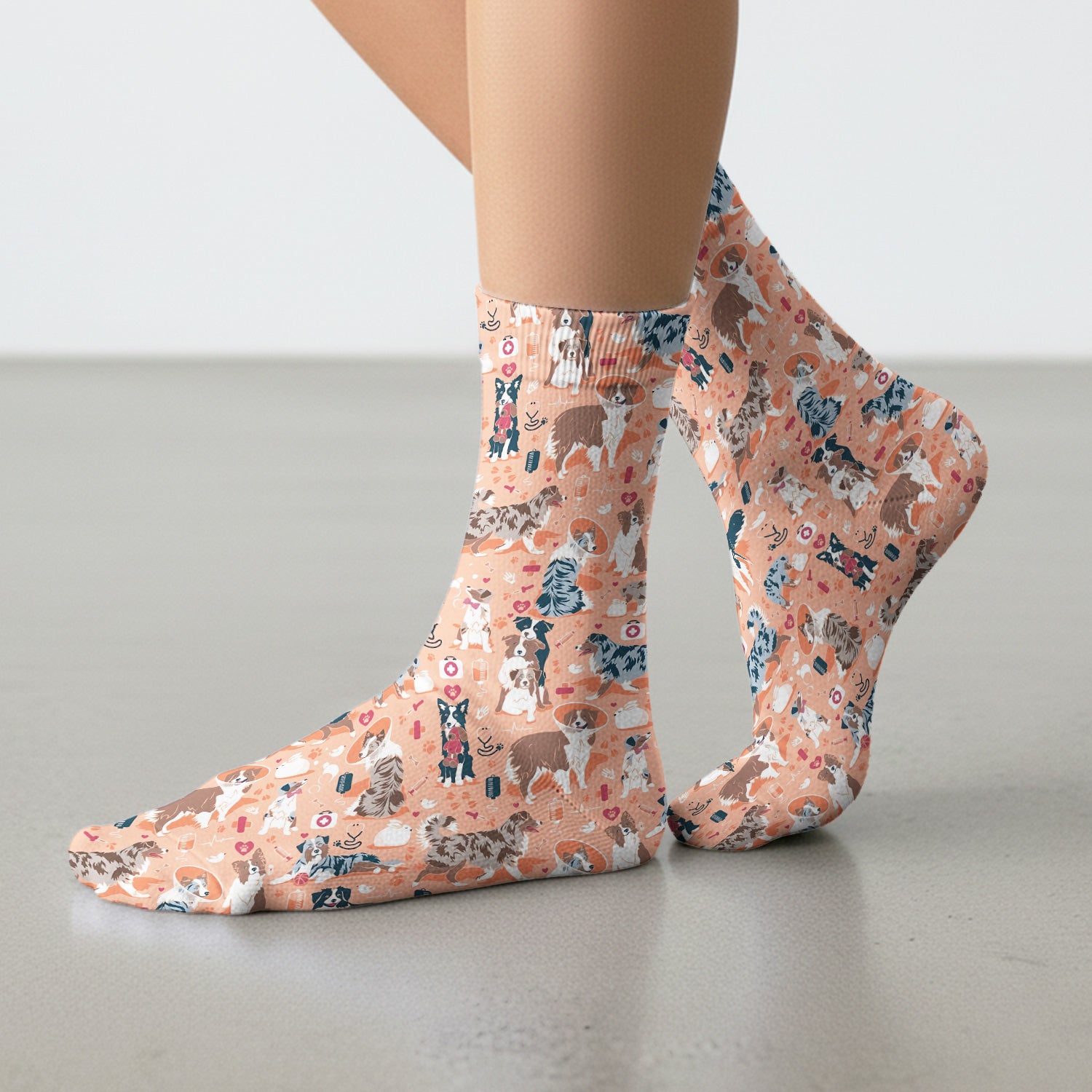 Cute Dog Pattern Veterinary Medical Socks, Socks for Nurse Doctor