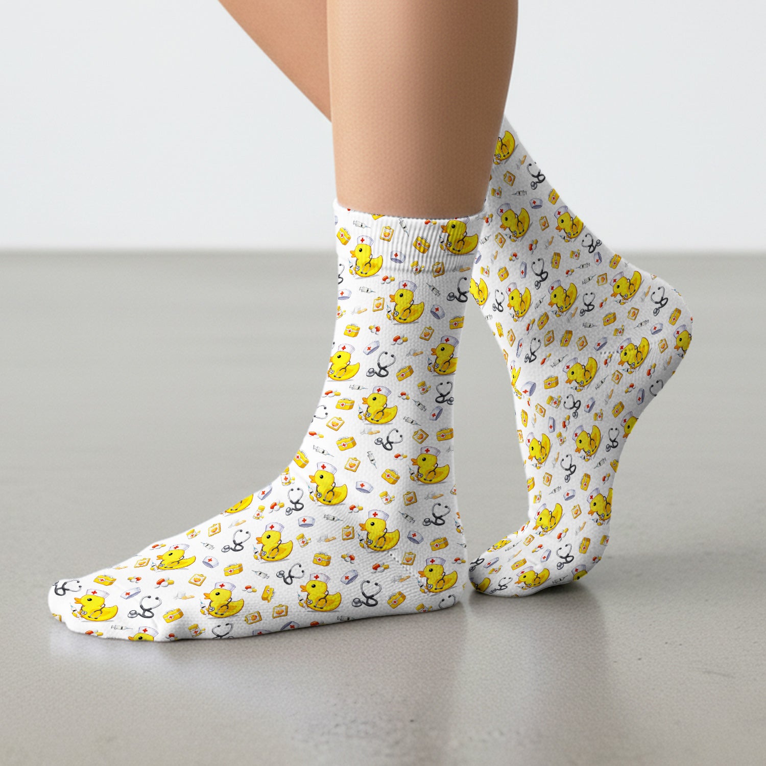 Playful Medical Duck Print Medical Socks, Breathable Fabrics Medical Uniform