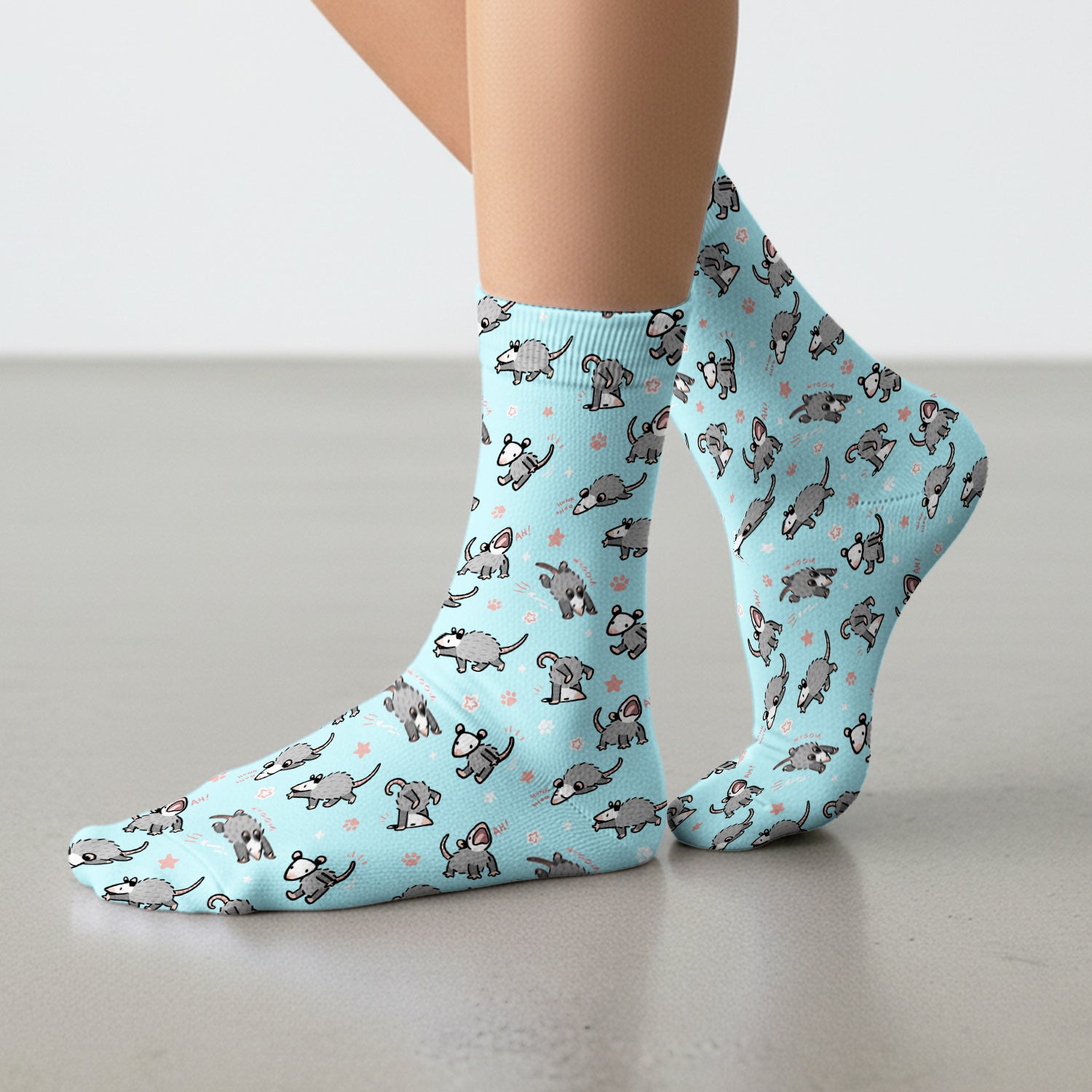 Playful Cartoon Opossum Character Pattern Sock, Breathable Fabrics Medical Uniform