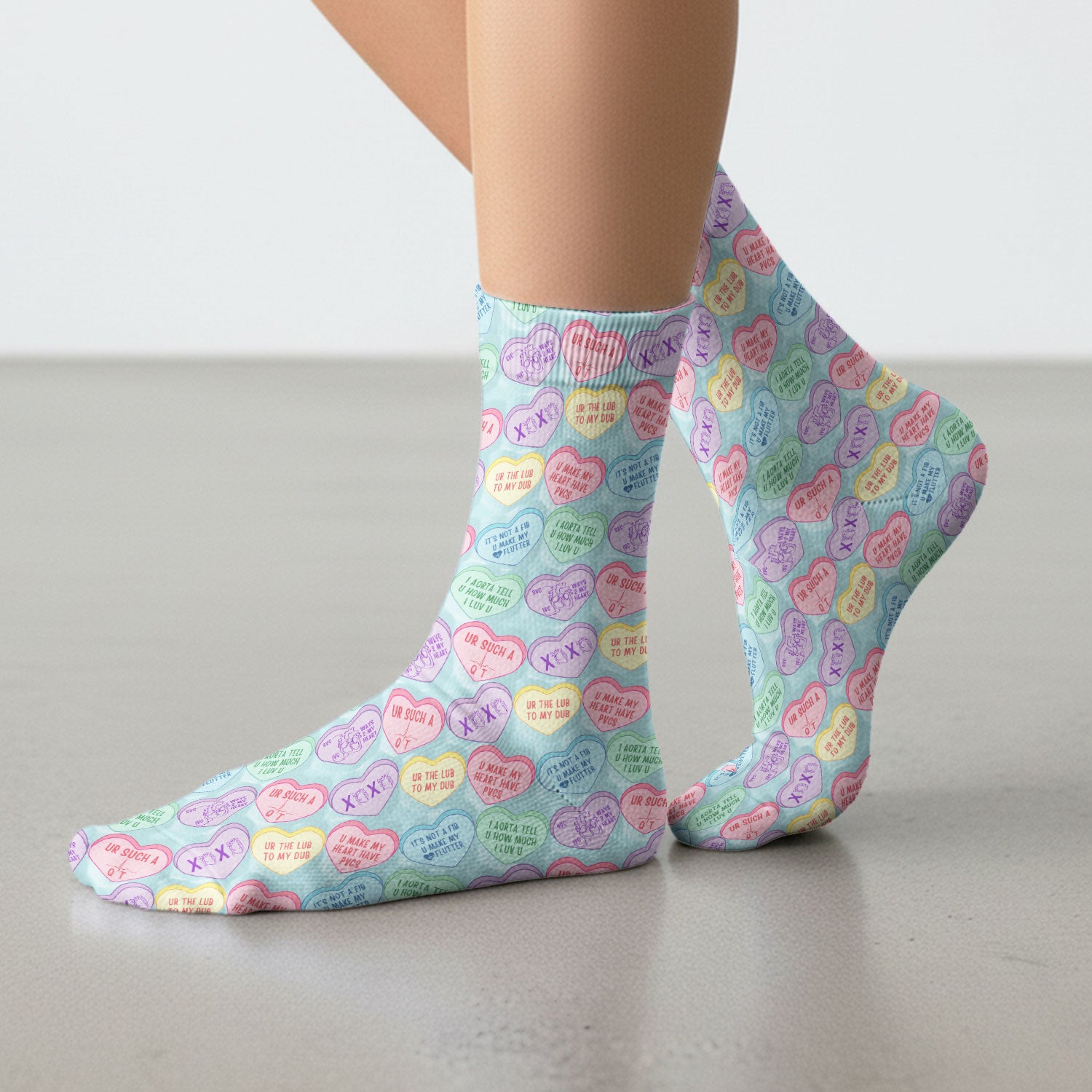 Medical Candy Heart Valentine Pattern Socks, Fun Medical Pattern, Adult Socks for Men and Women