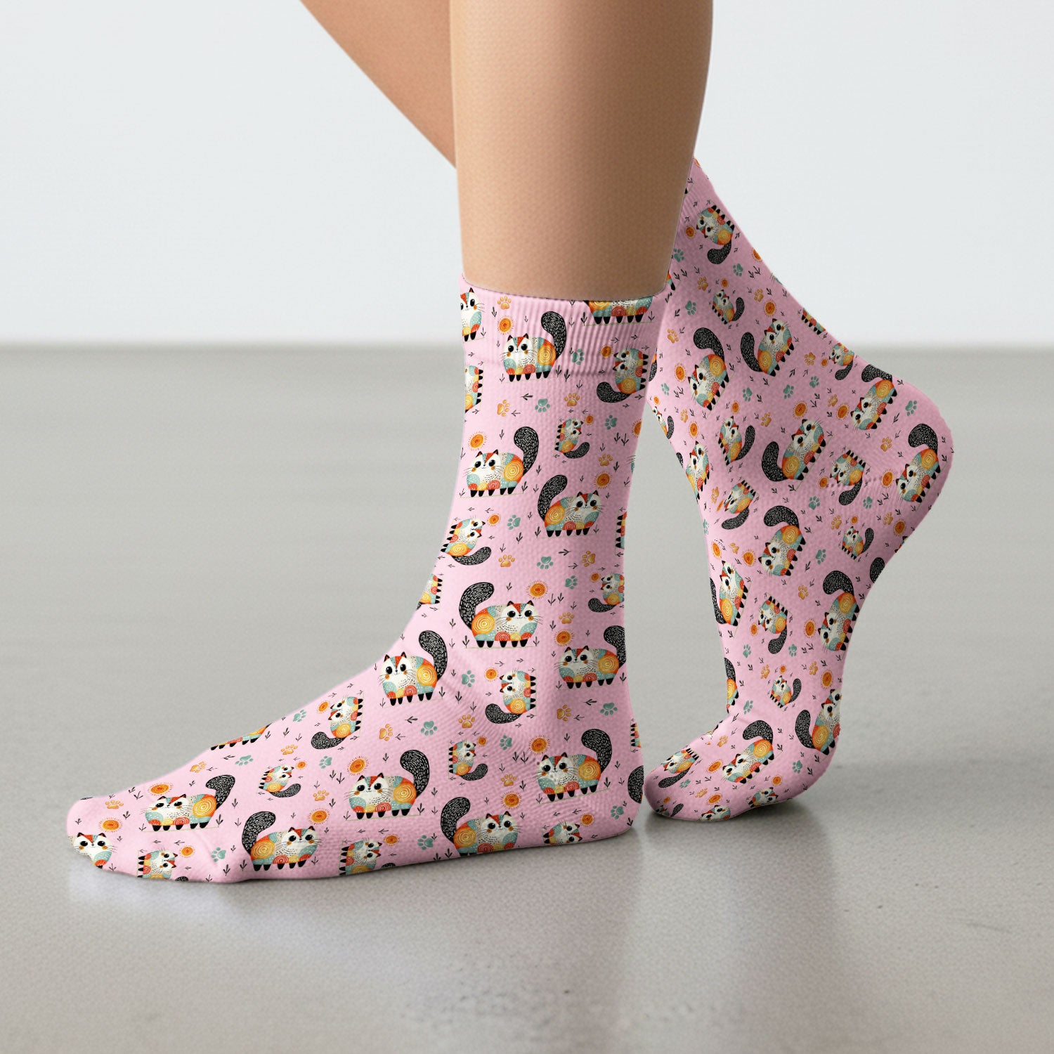 Playful Cat Illustration Medical Socks, Socks for Nurse Doctor