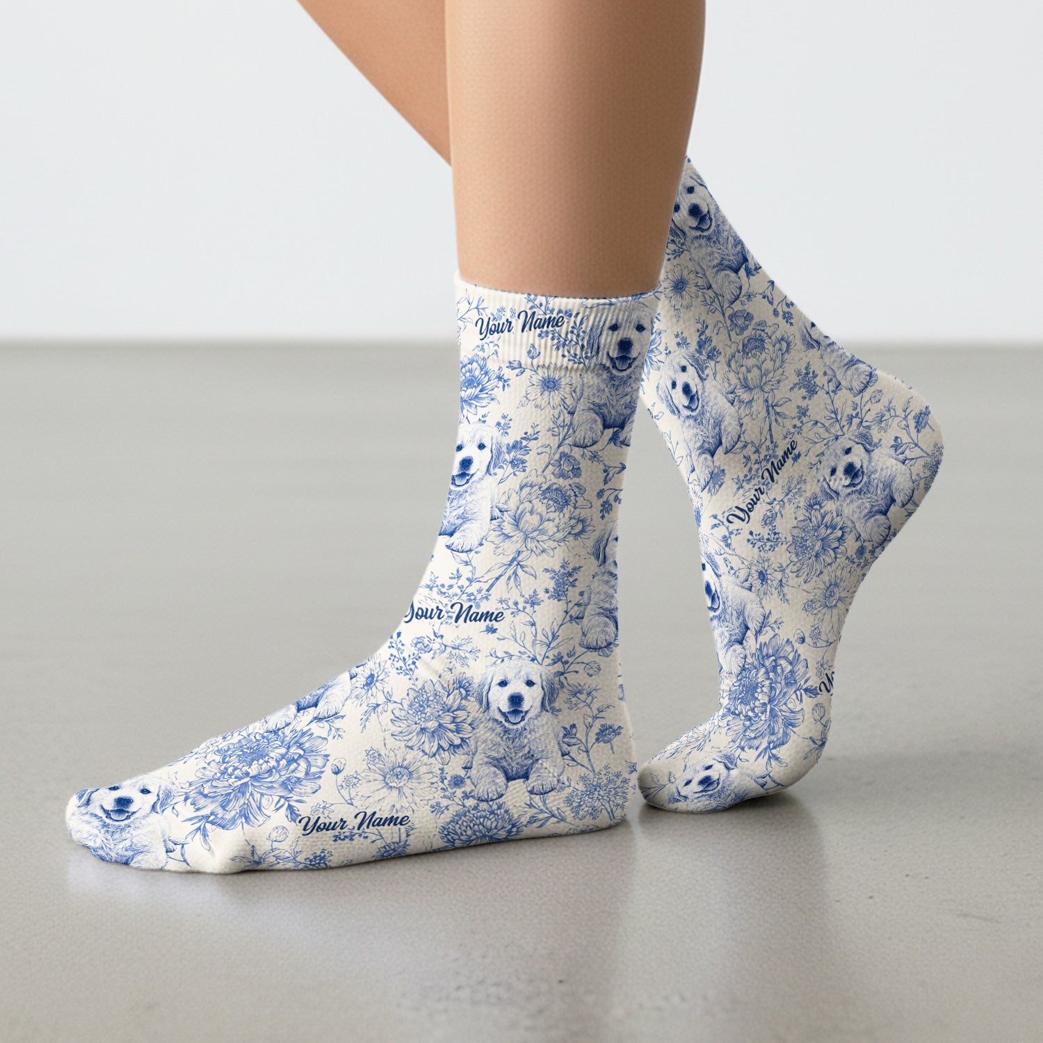 Personalized Custom Pet Photo Name Floral Pattern Socks, Adult Socks for Men and Women