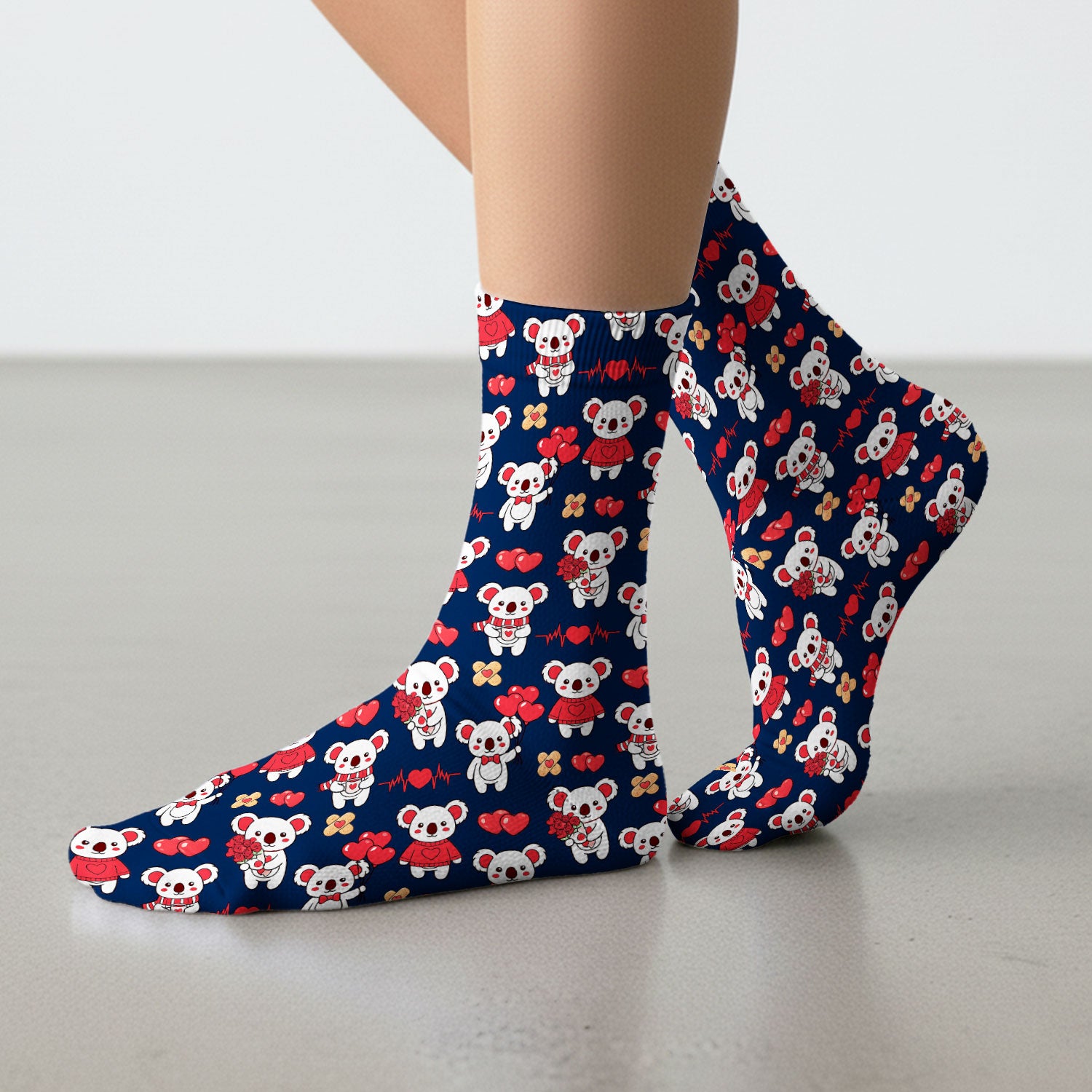 Sweet Koala Valentine Medical Design Socks, Breathable Fabrics Uniform