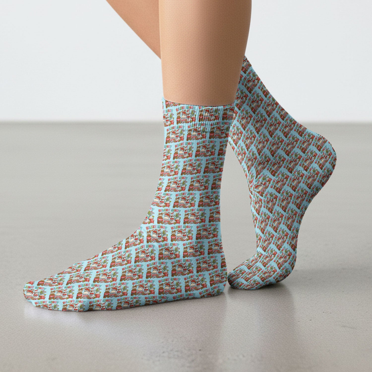 Silent Night Nurse Scrub Socks, Funny Christmas Medical Scrub Sock, Holiday Nursing Uniform