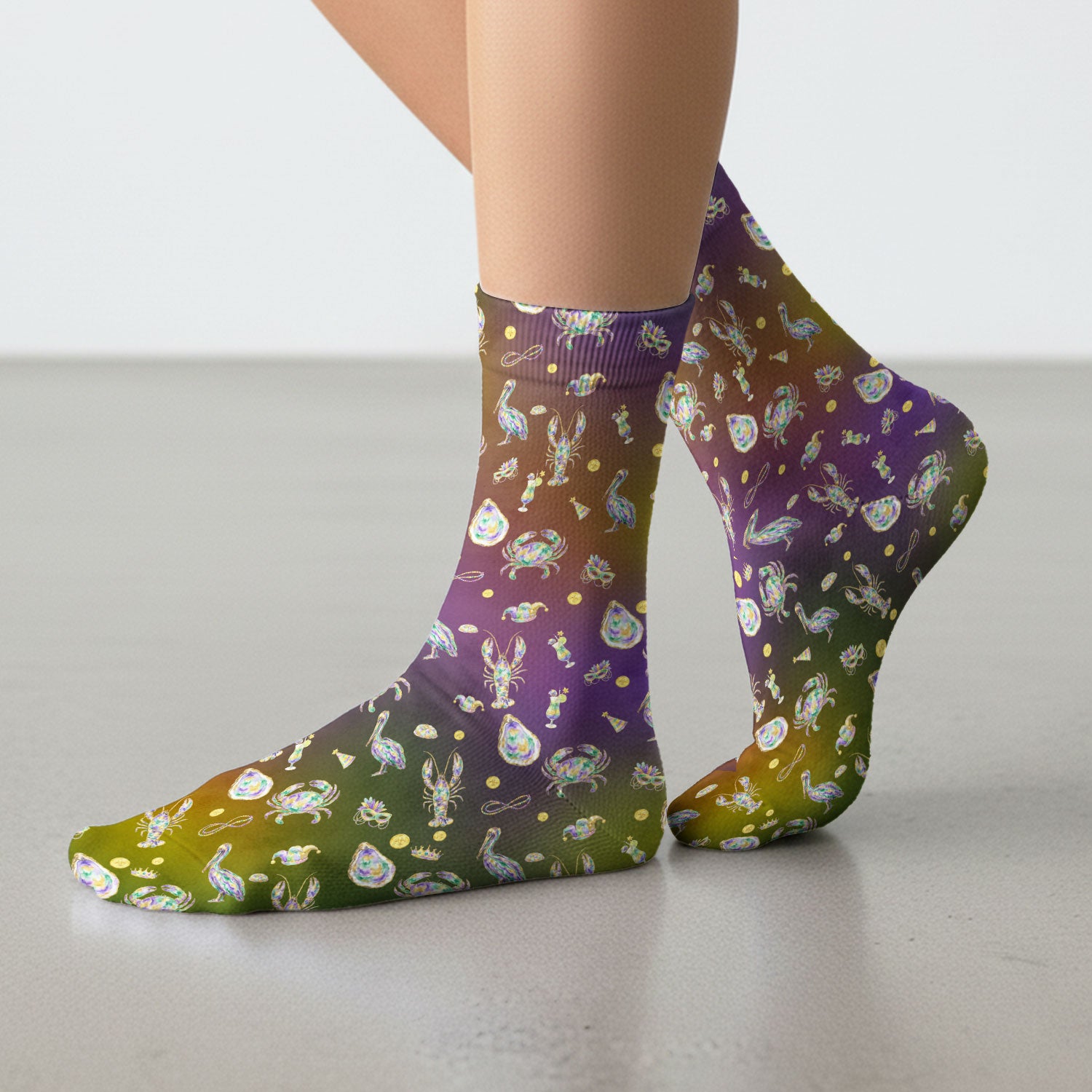Mardi Gras Seafood Nurse Scrub Socks, Comfortable Uniform Scrubs For Nursing