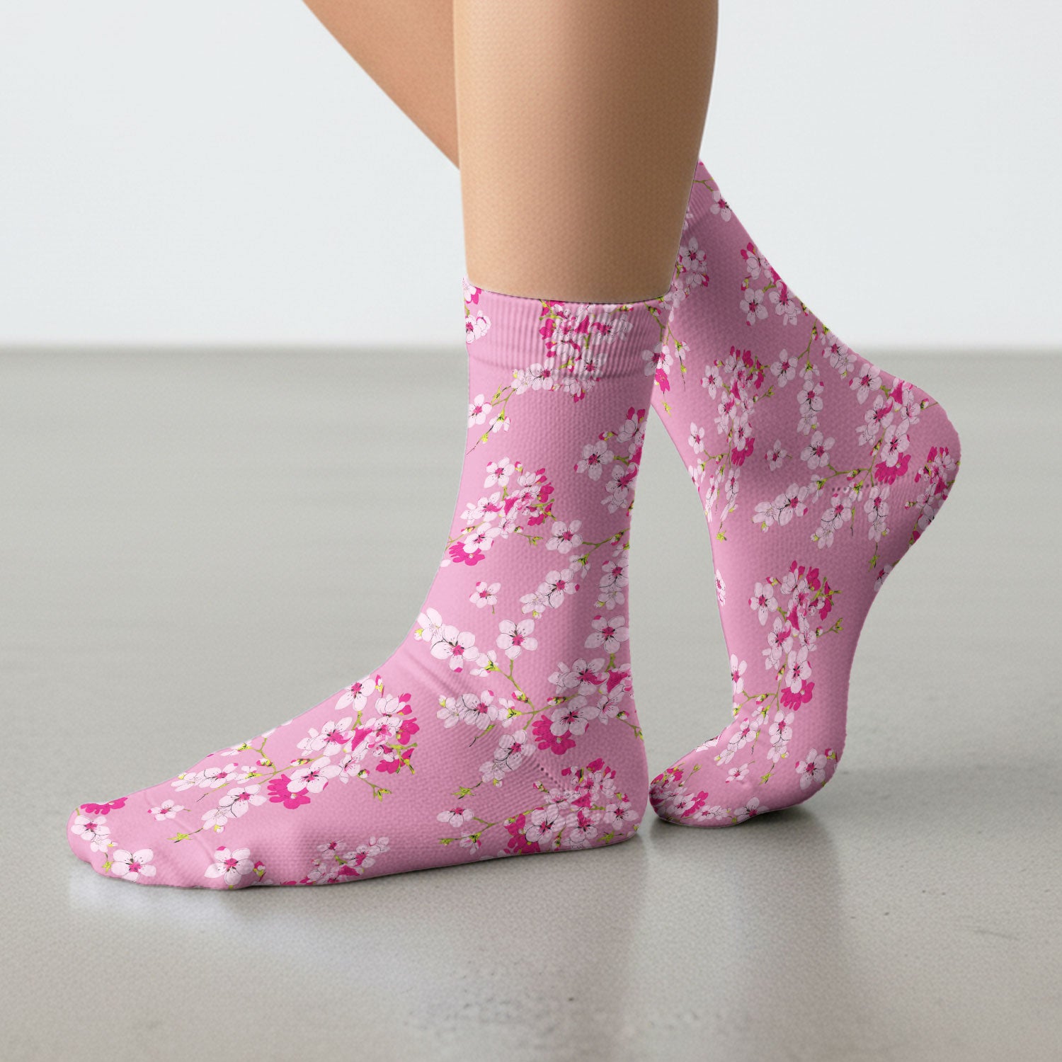 Elegant Cherry Blossom Floral Pattern Socks, Breathable Fabrics Medical Uniform