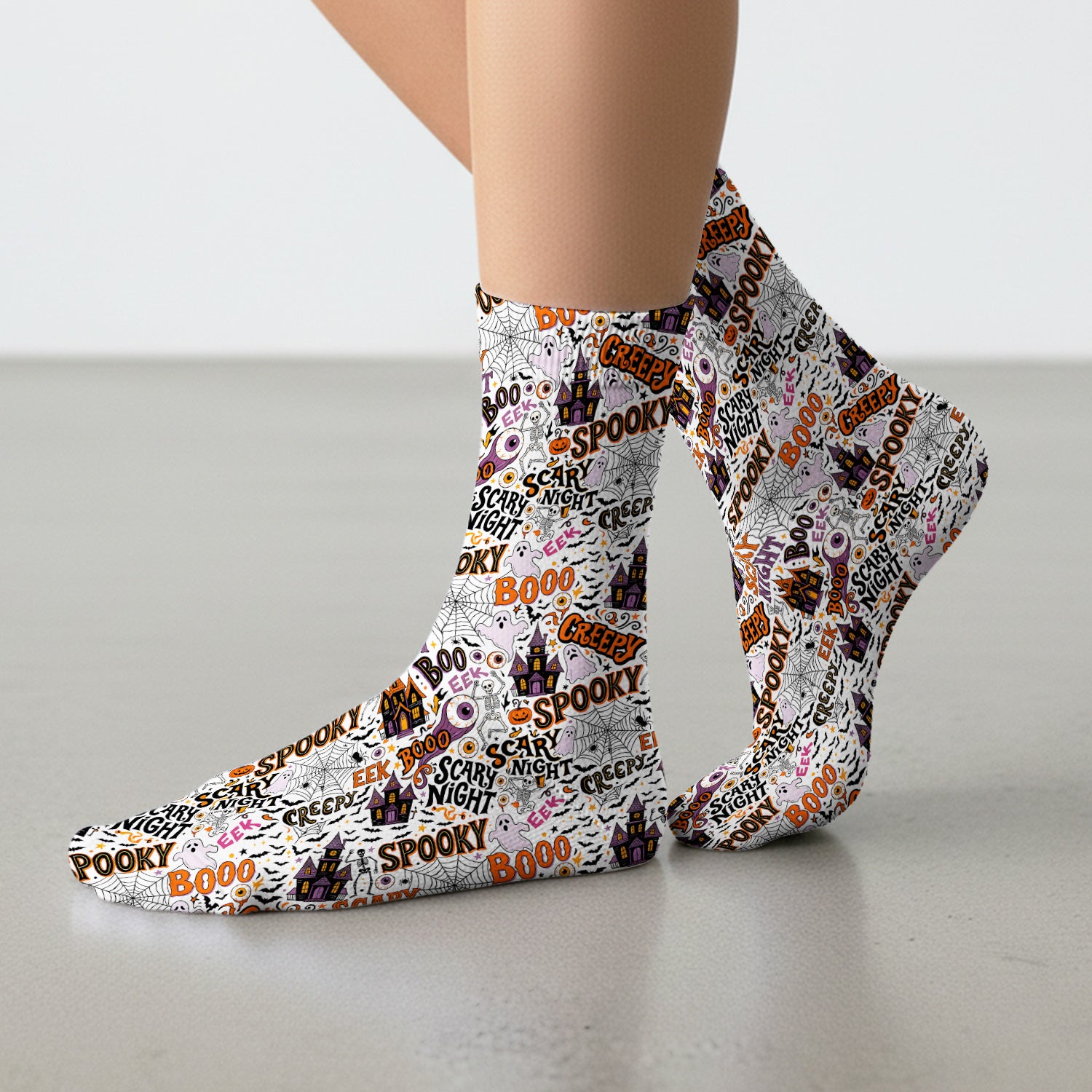 Spooky Halloween Haunted House Typography Socks, Adult Socks for Men and Women