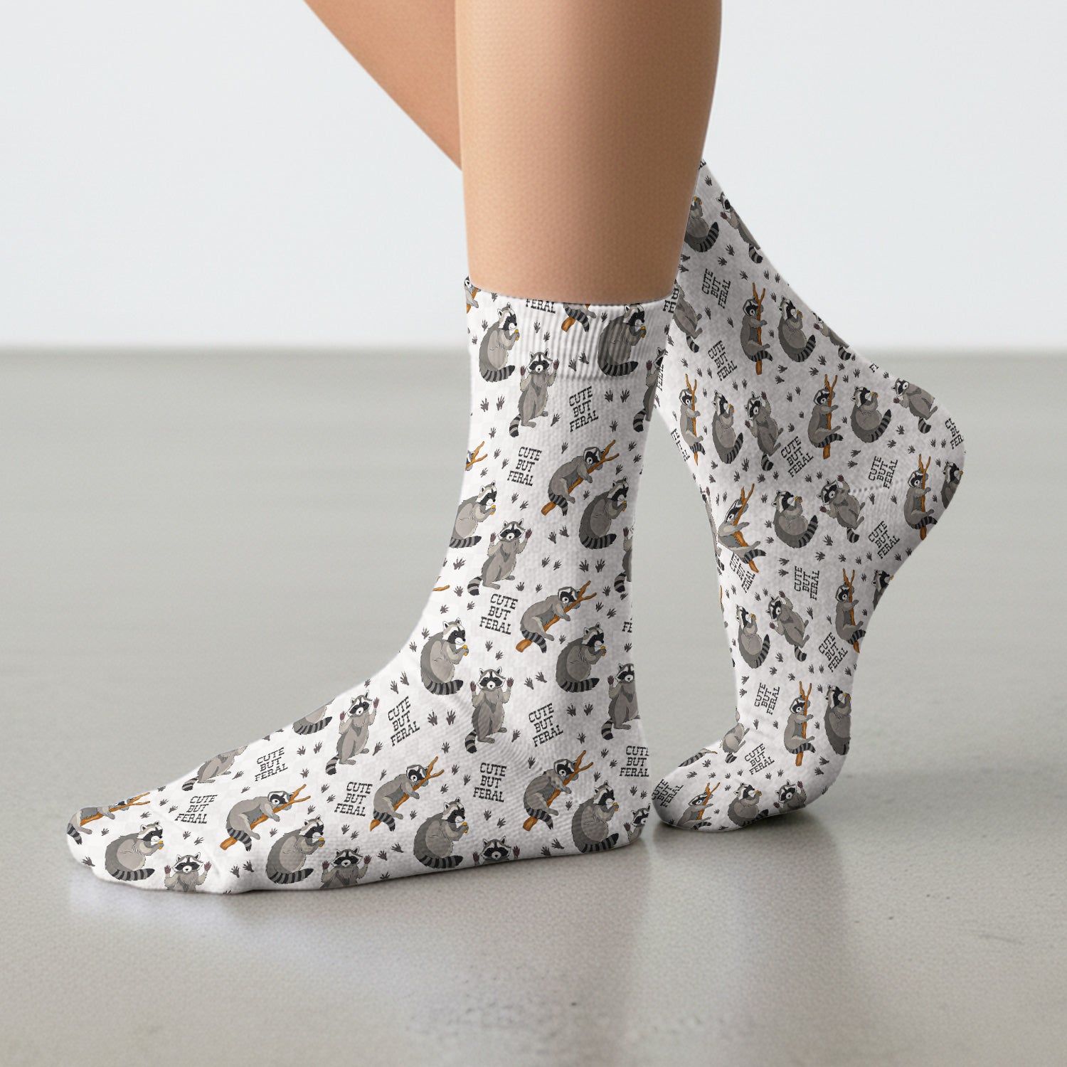 Funny Feral Raccoon Pattern Socks, Adult Socks for Men and Women