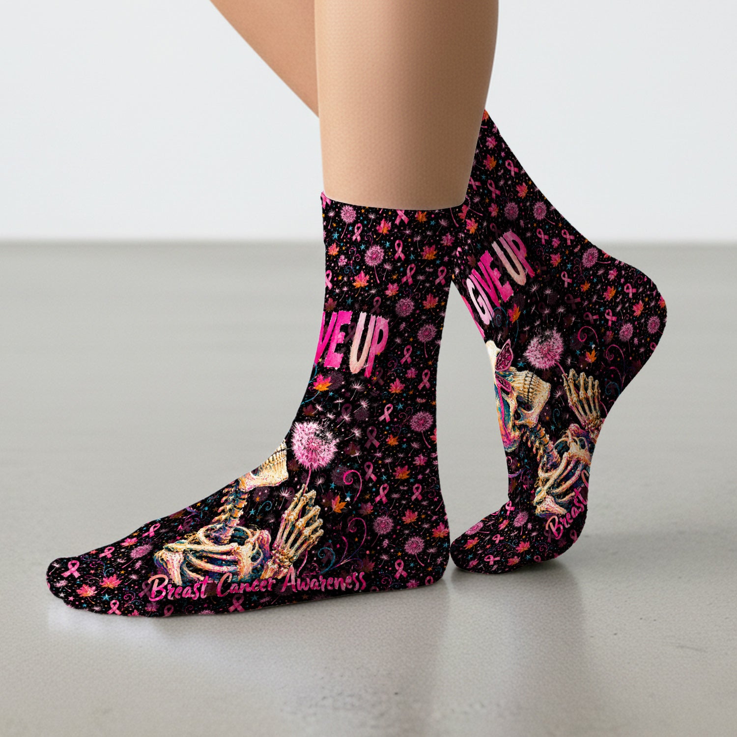 Meaningful Breast Cancer Awareness Skeleton Socks, Adult Socks for Men and Women