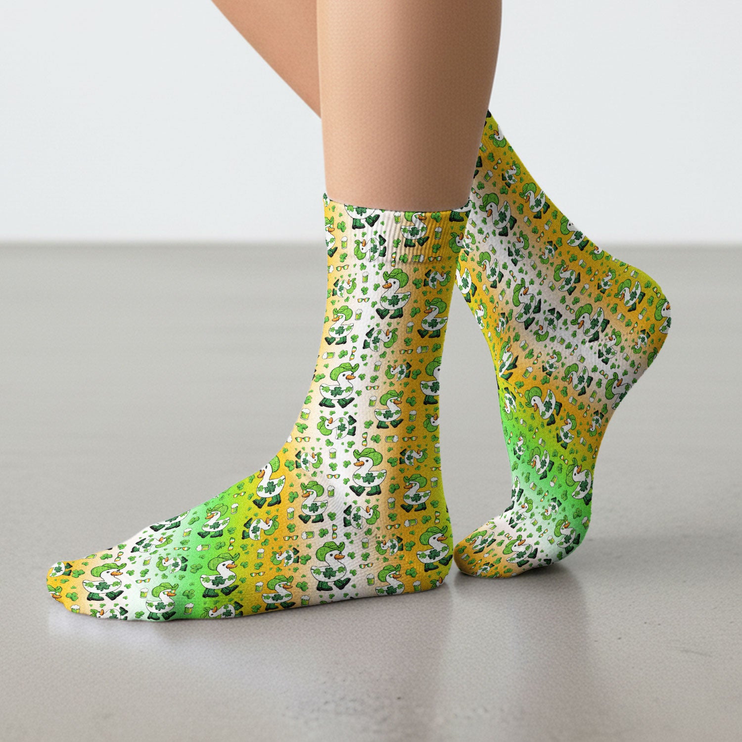 St. Patrick Goose Shamrock Medical Pattern Socks, Breathable Fabrics Medical Uniform