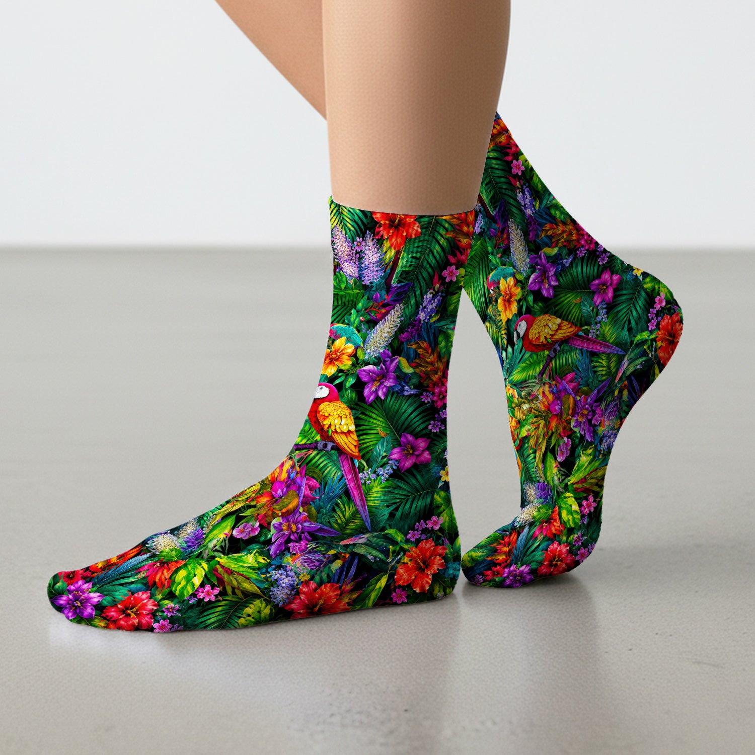 Tropical Parrot Jungle Blossom Pattern Socks, Adult Socks for Men and Women