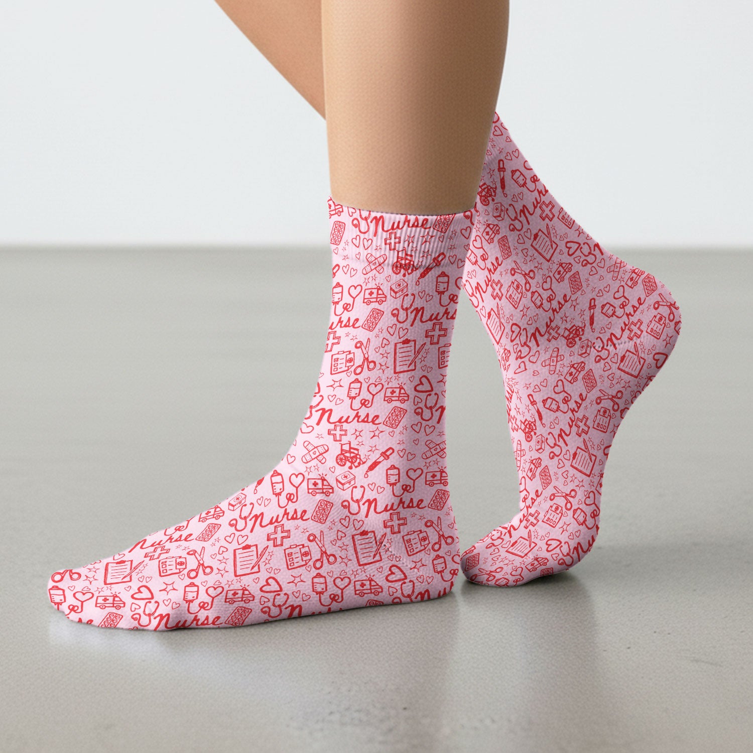 Cute Nurse Heart Medical Pattern Socks, Breathable Fabrics Medical Uniform