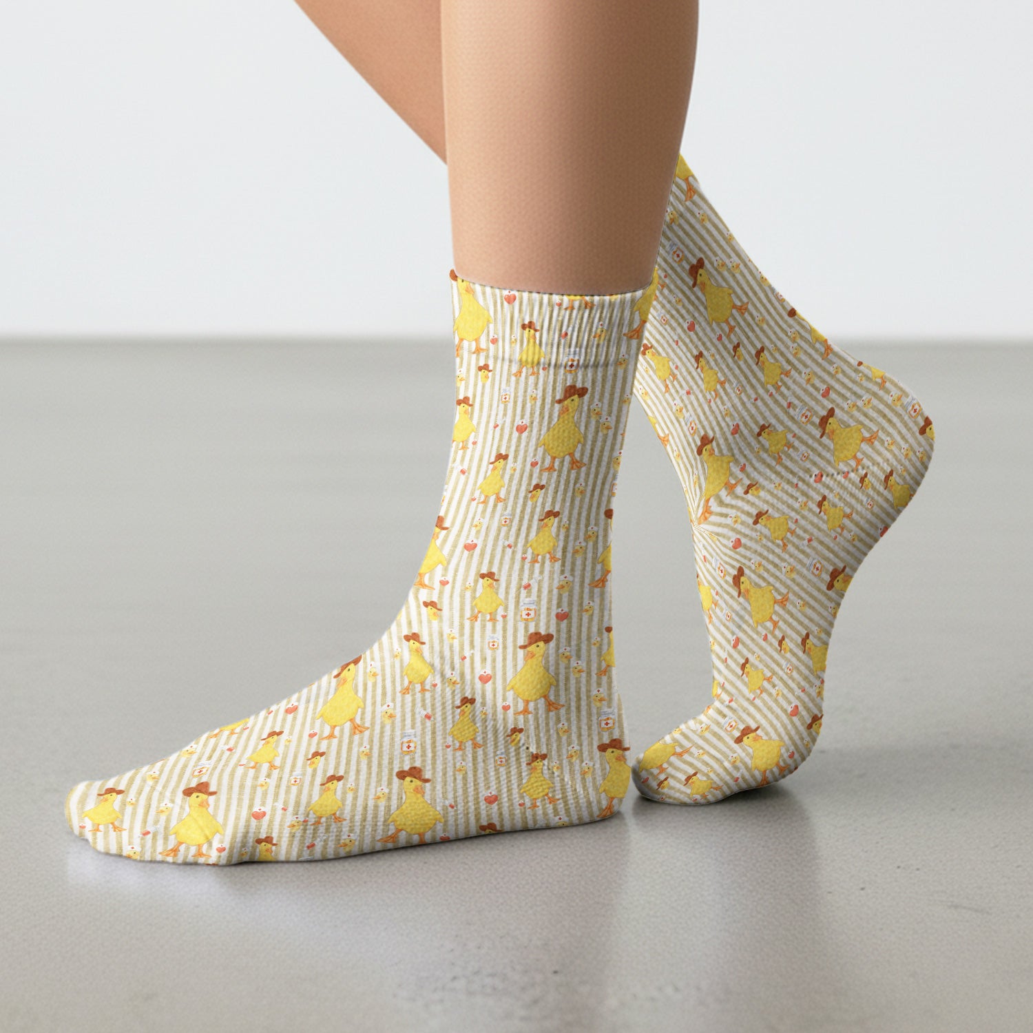 Cowboy Ducktor Vertical Stripe Pattern Socks, Breathable Fabrics Medical Uniform