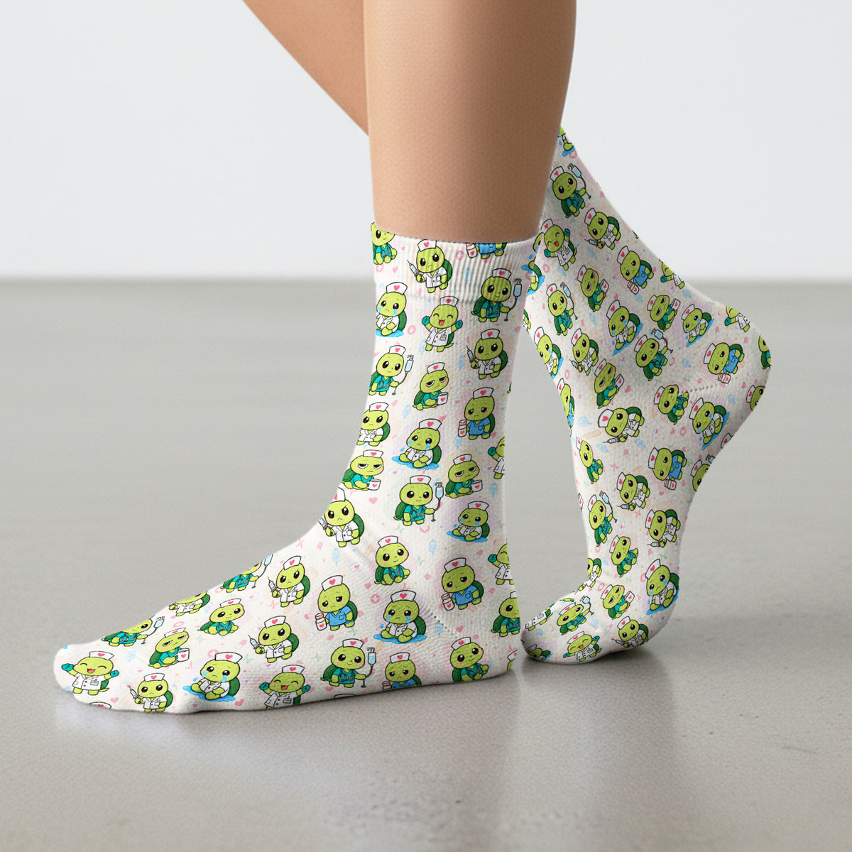 Cute Nurse Turtle Medical Icons Socks, Adult Socks for Men and Women