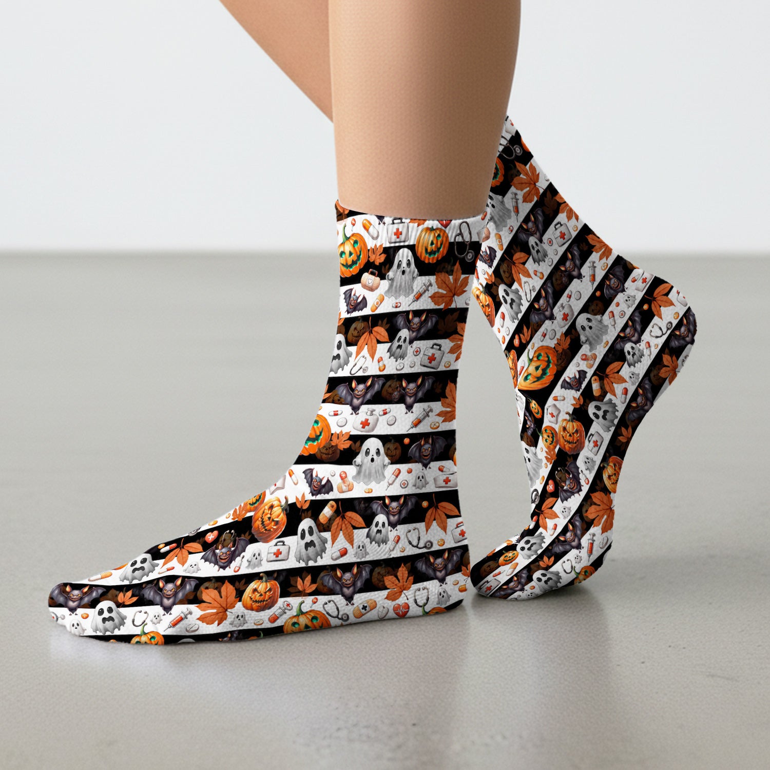 Halloween Ghost And Medical Icons Socks, Adult Socks for Men and Women