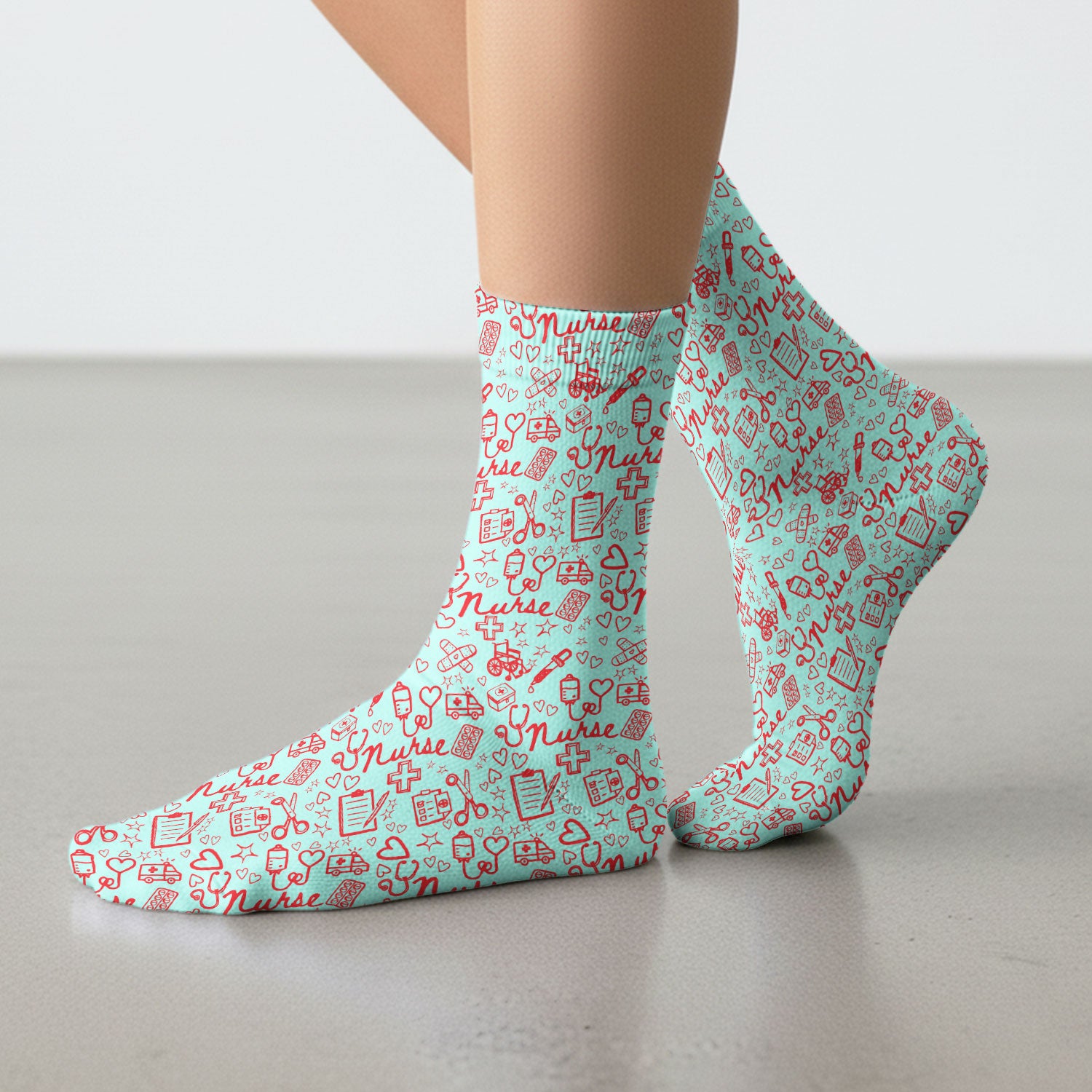Cute Nurse Heart Medical Pattern Socks, Breathable Fabrics Medical Uniform