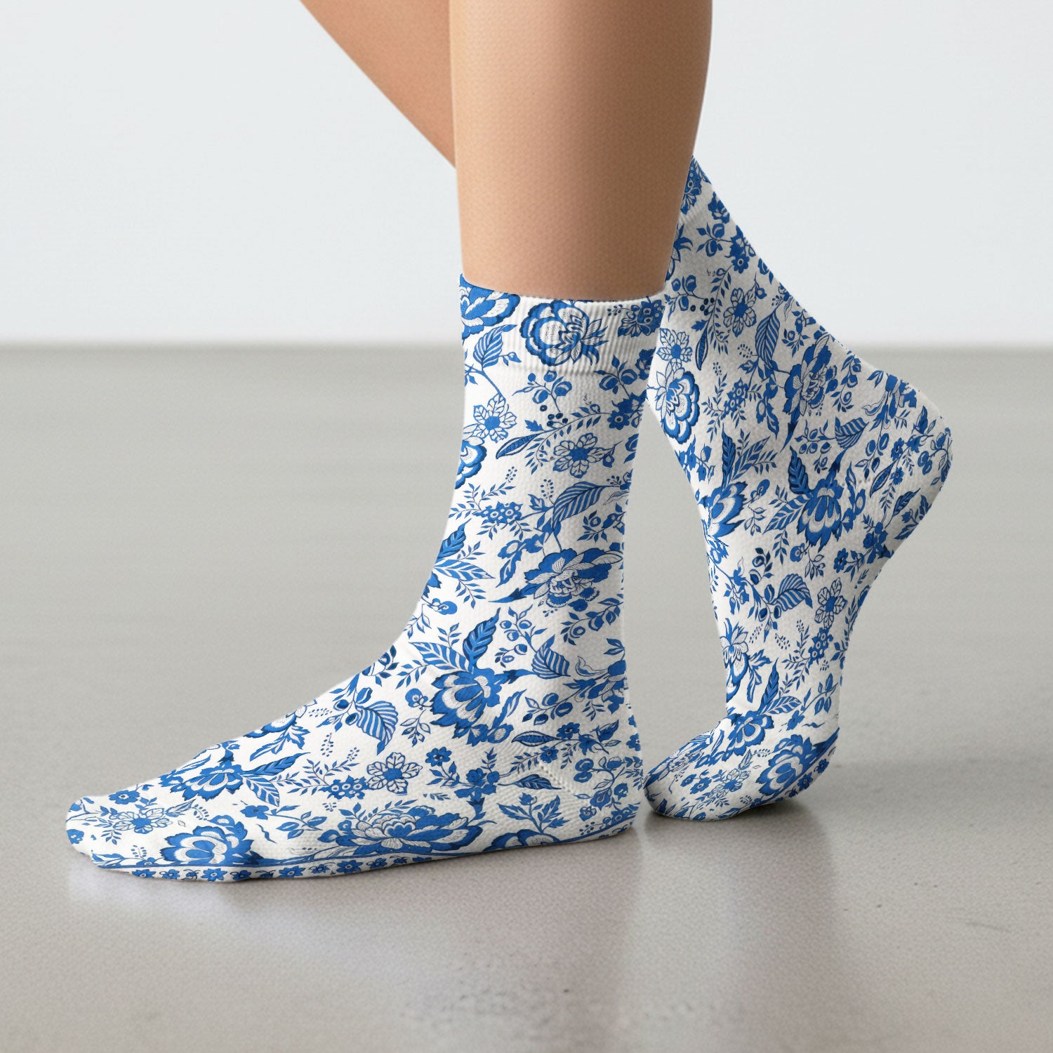 Toile De Jouy Scrub Socks For Women, Floral Pattern Nurse Sock, Comfortable Scrubs For Nursing
