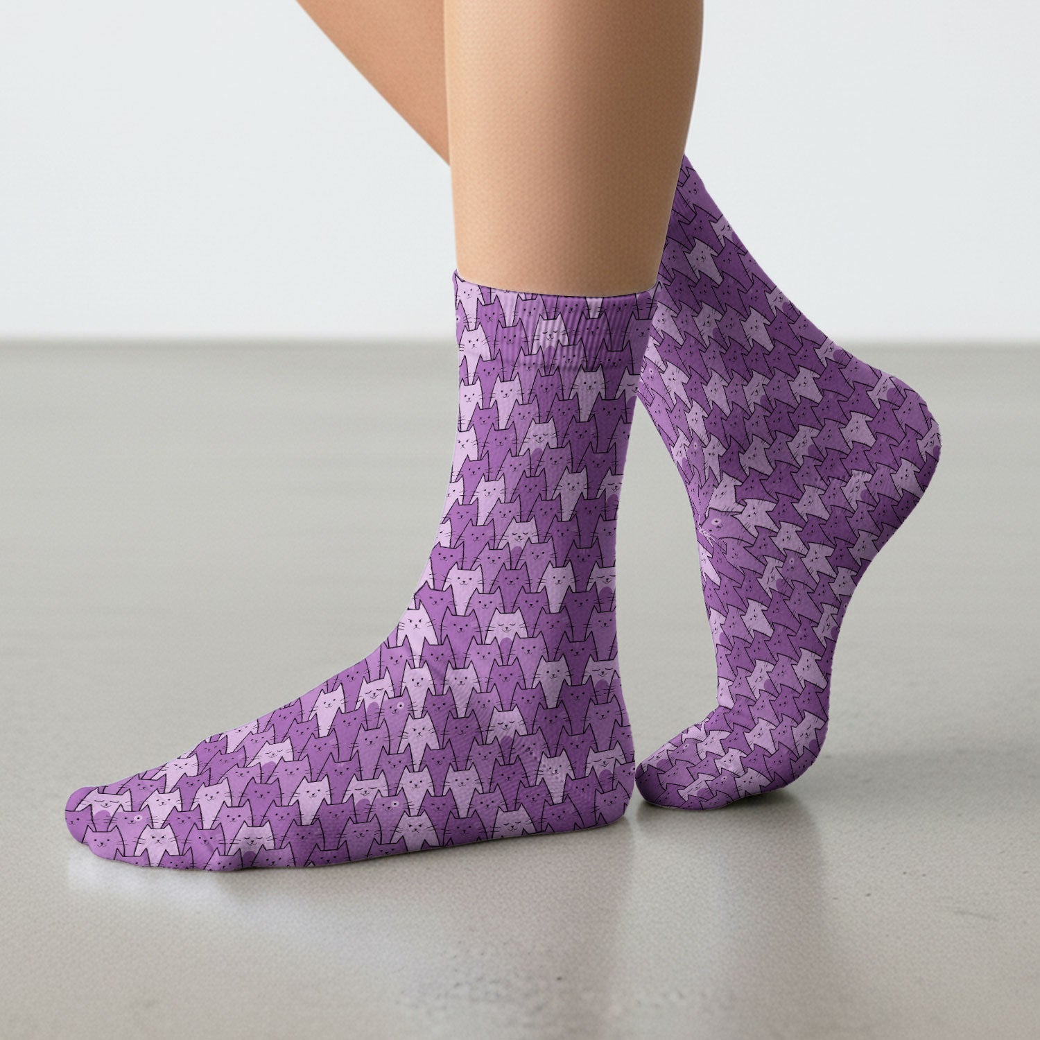Cute Purple Cats Pattern Socks, Adult Socks for Men and Women
